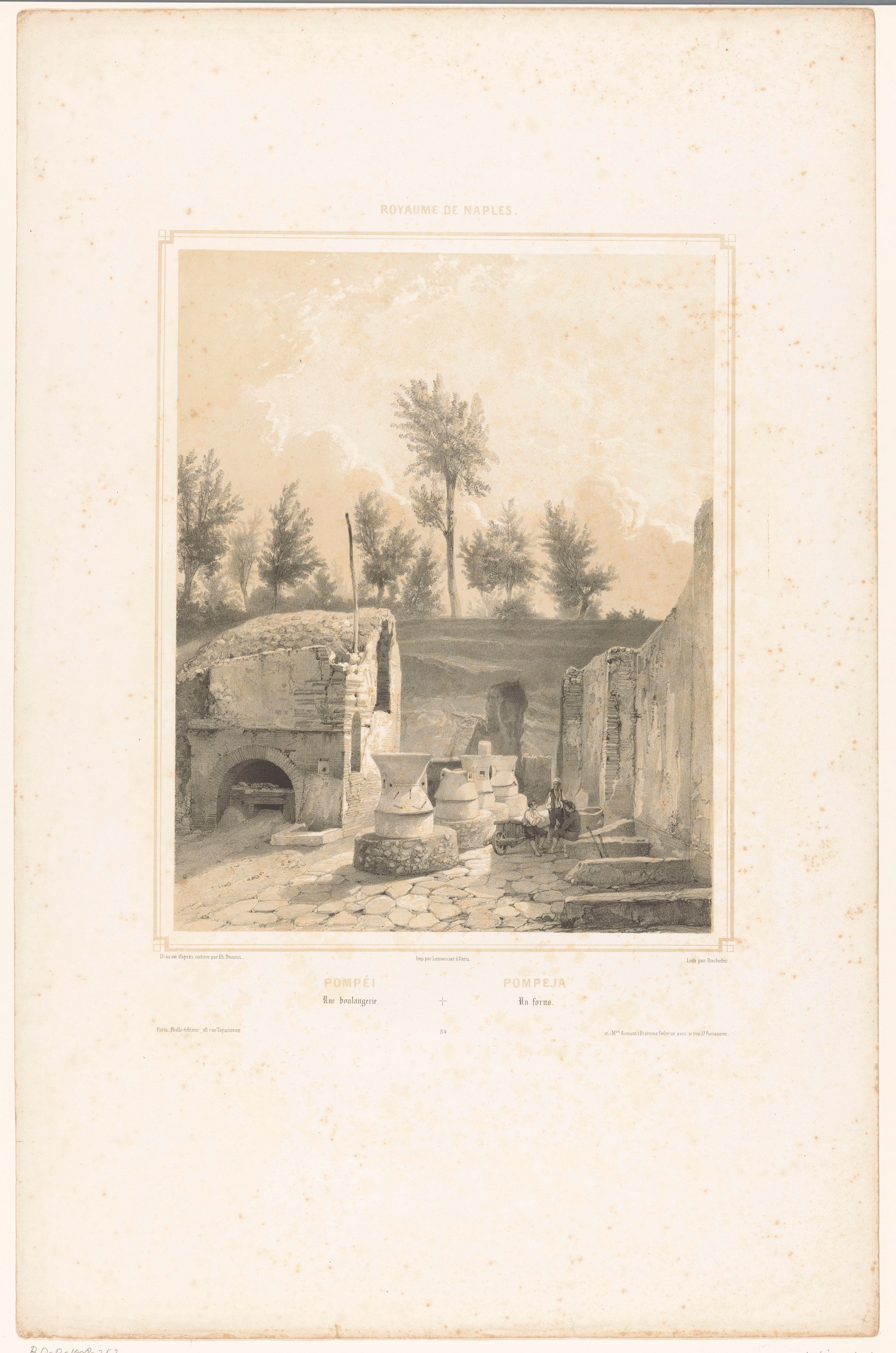 Zicht op de ruïne van een bakkerij in Pompeï