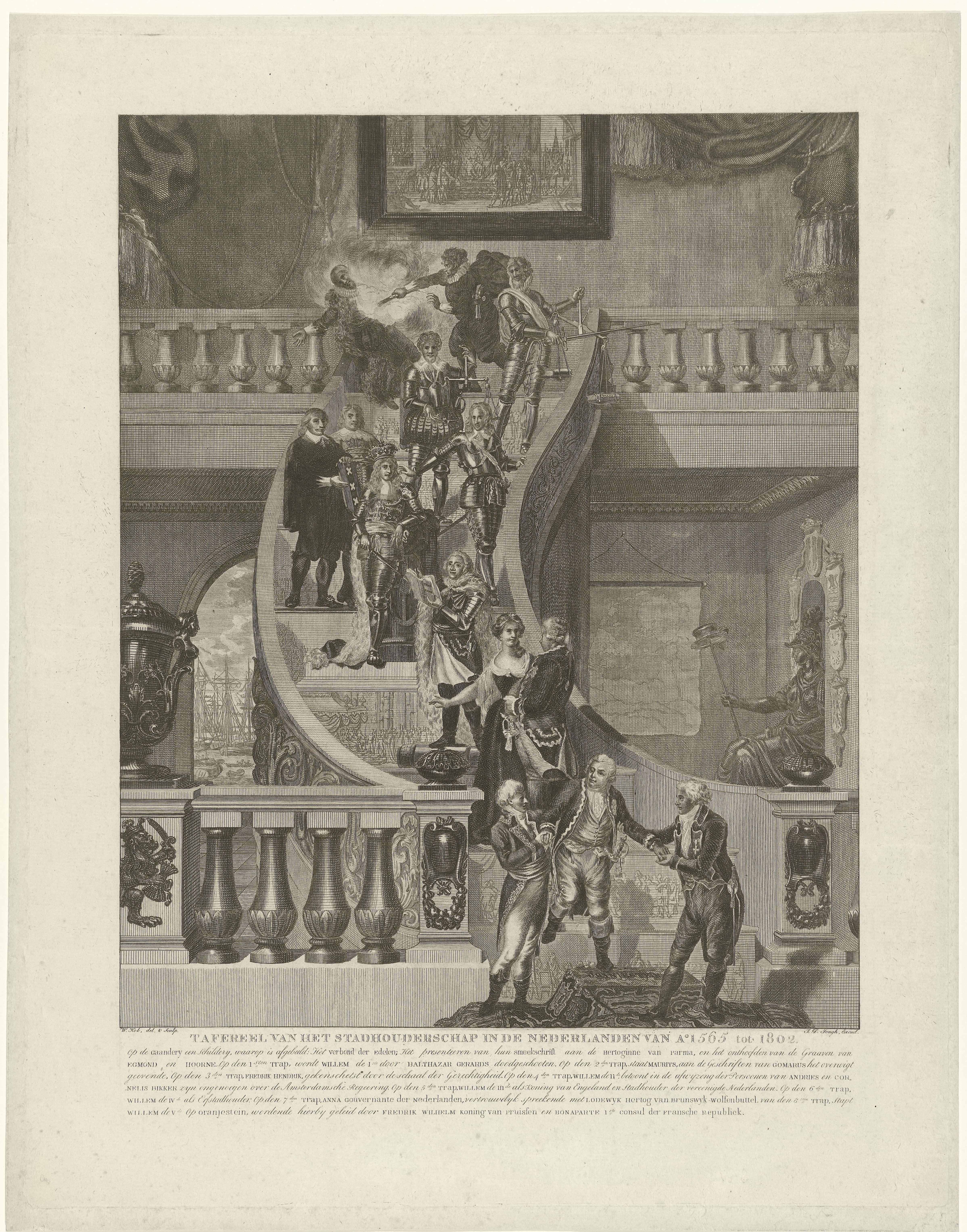 Allegorische afbeelding ter gelegenheid van het verdrag tussen de Franse Republiek en Willem V