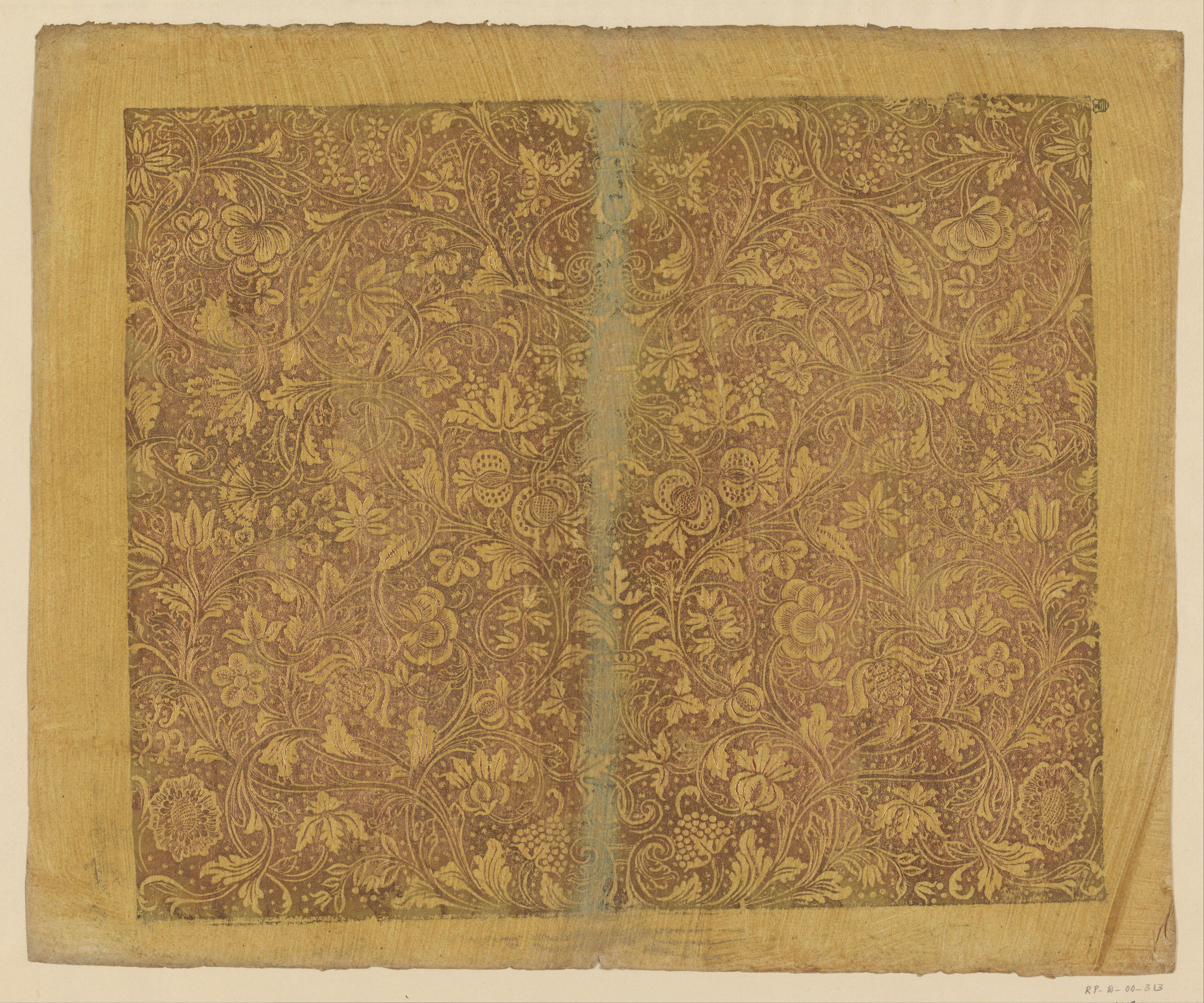 Blad met ranken met bloemen en vruchten