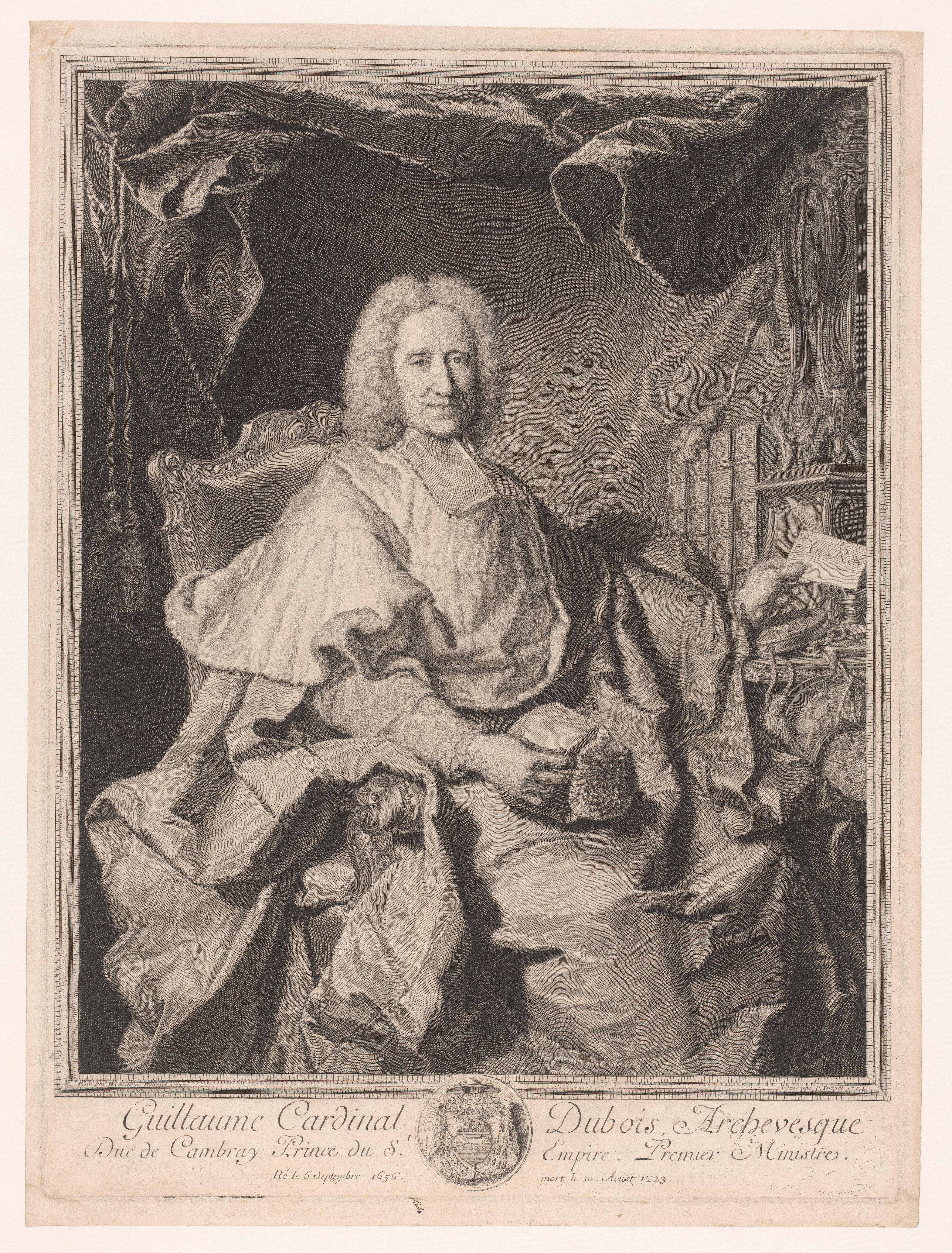 Portret van Guillaume Dubois in zijn studeervertrek