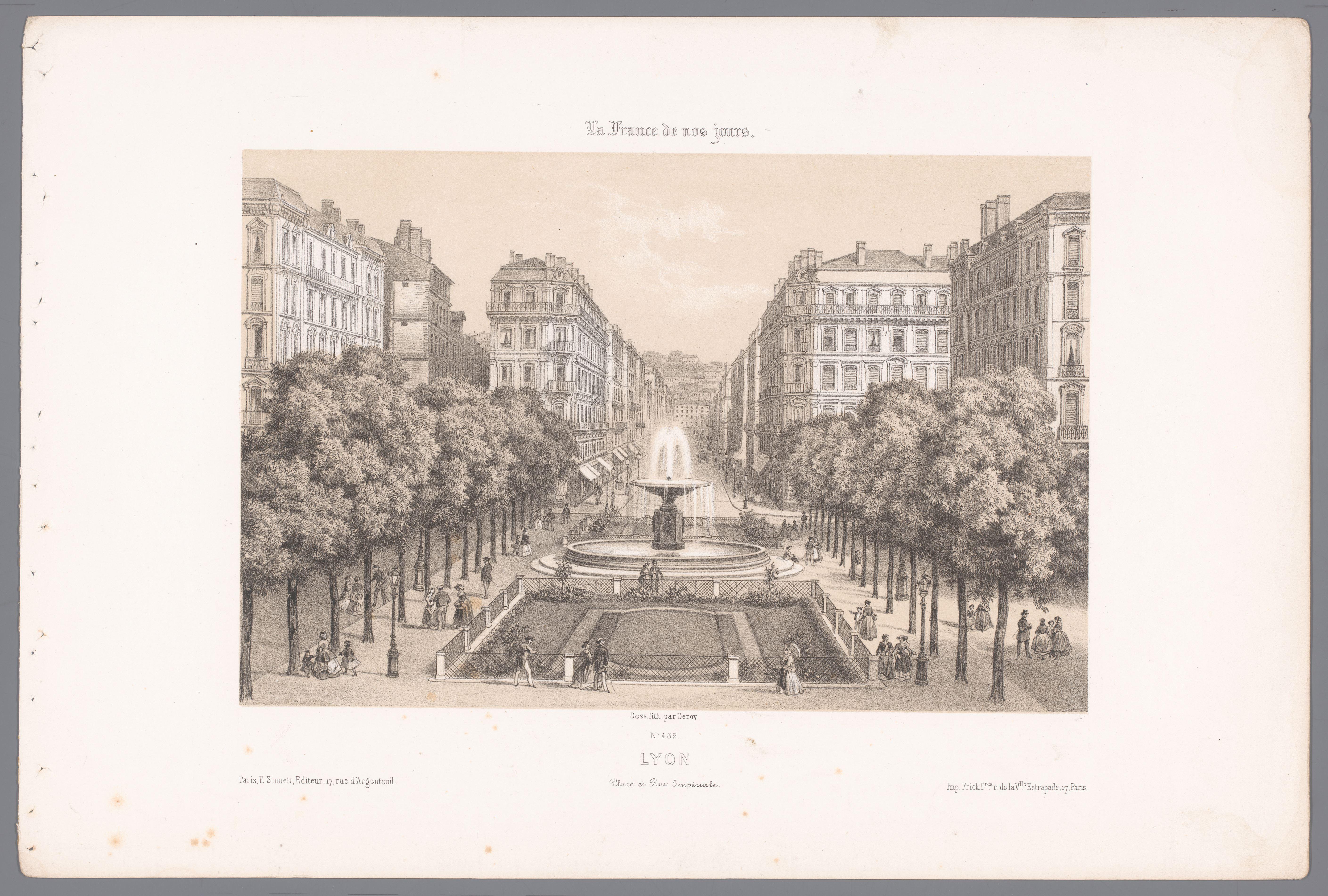 Zicht op de Place en de Rue Impériale te Lyon