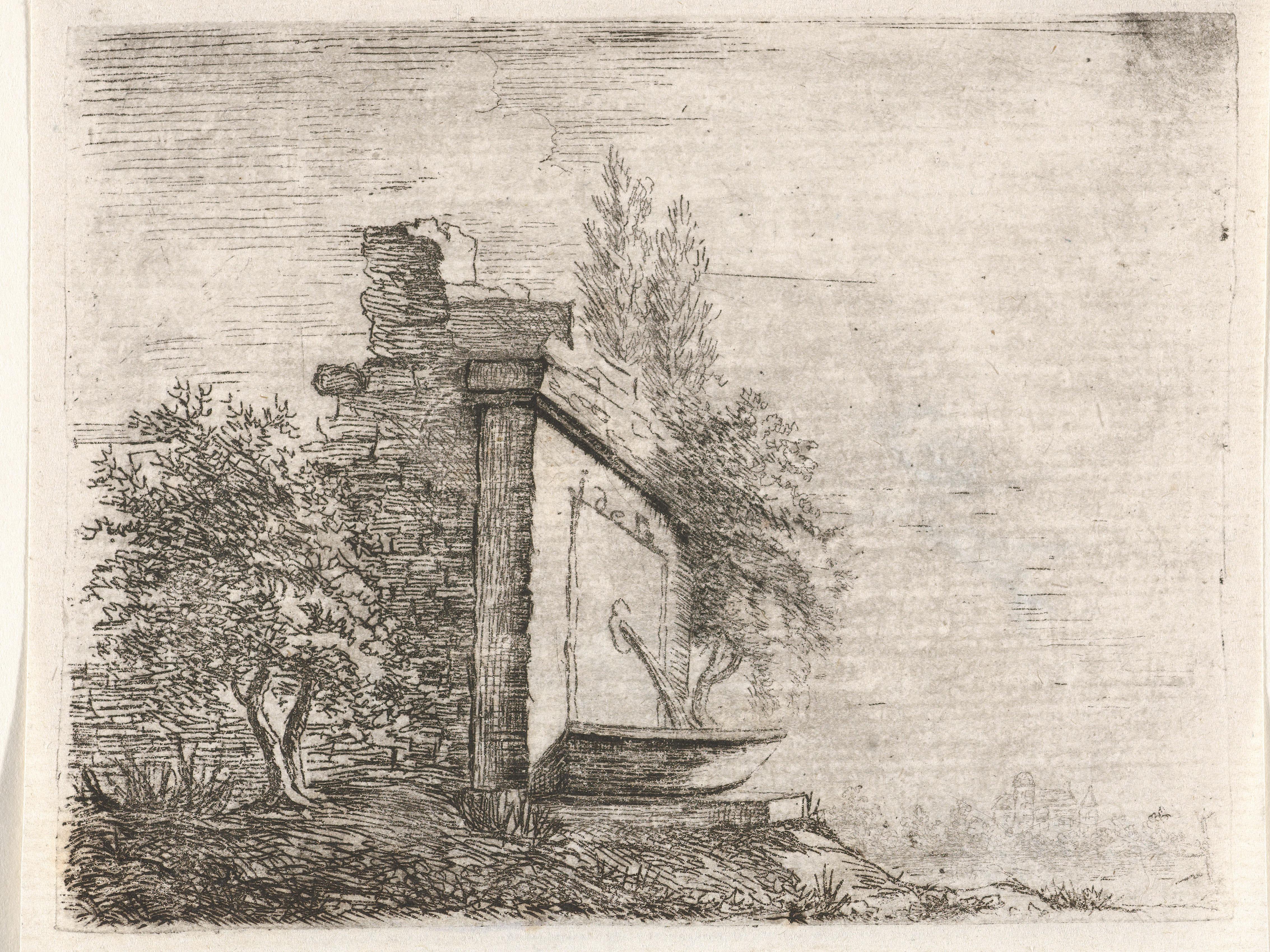 Fontein tegen vervallen muur