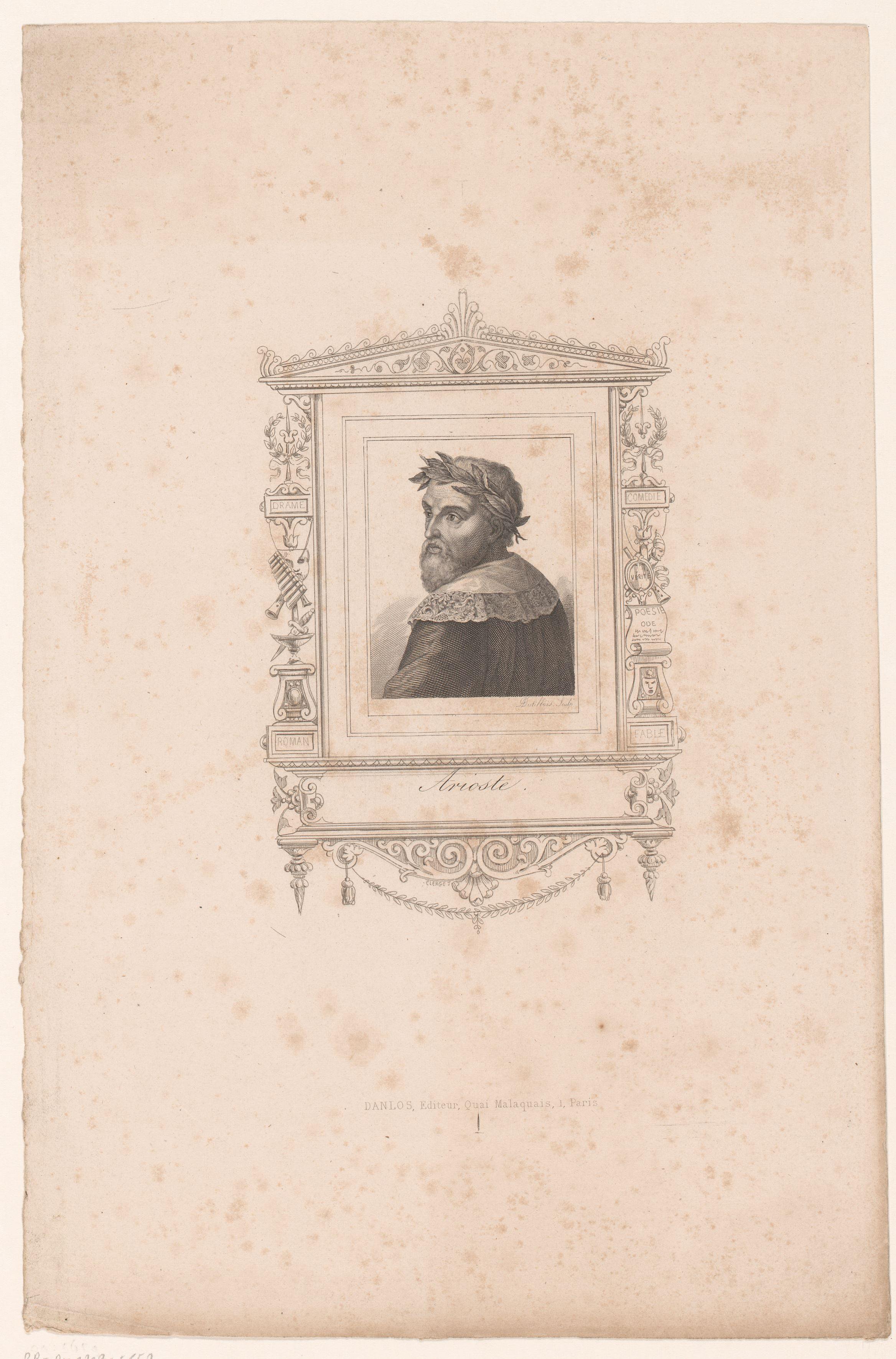 Portret van Ludovico Ariosto in een versierde cartouche