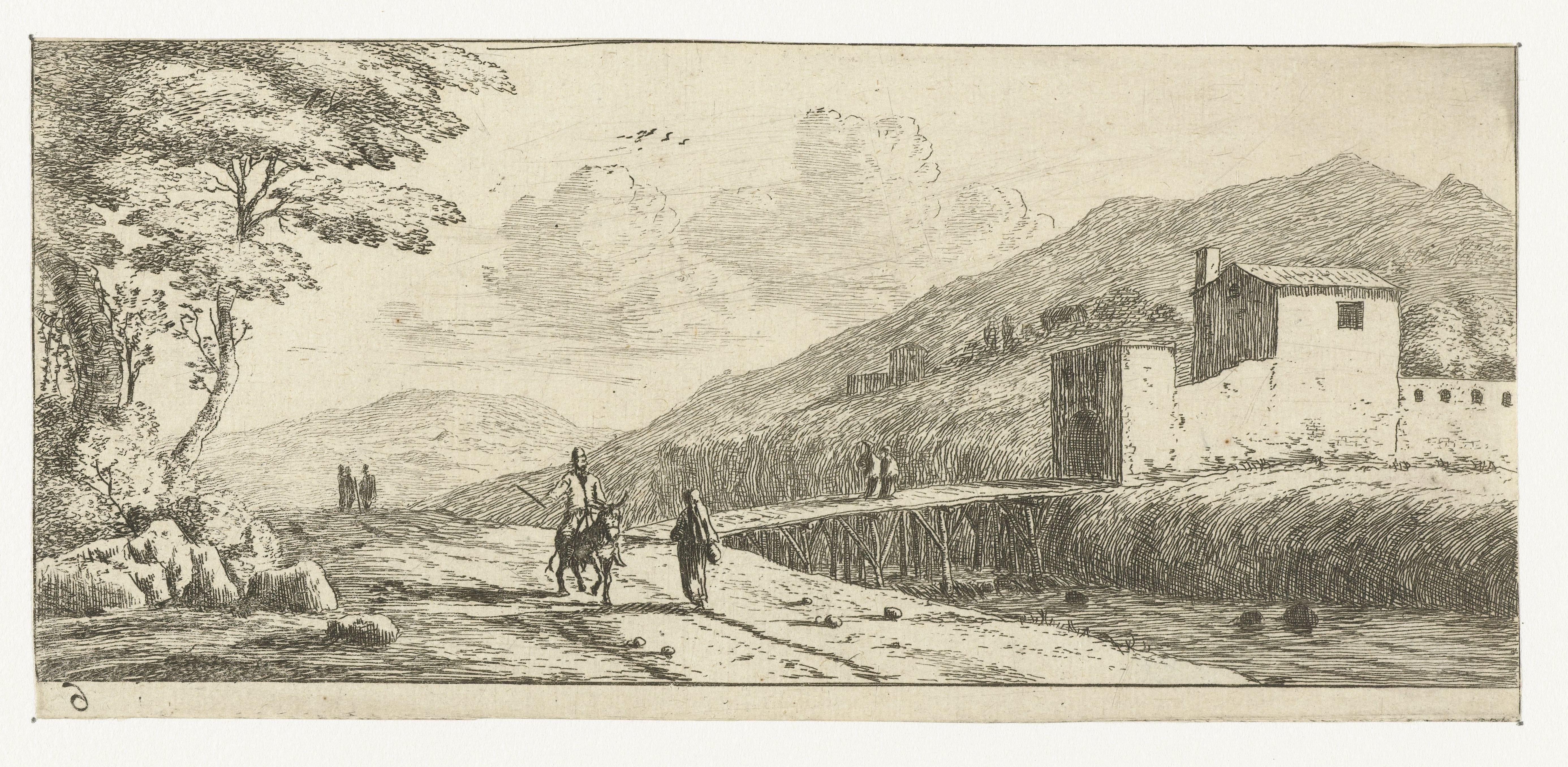 Landschap met een man op een ezel