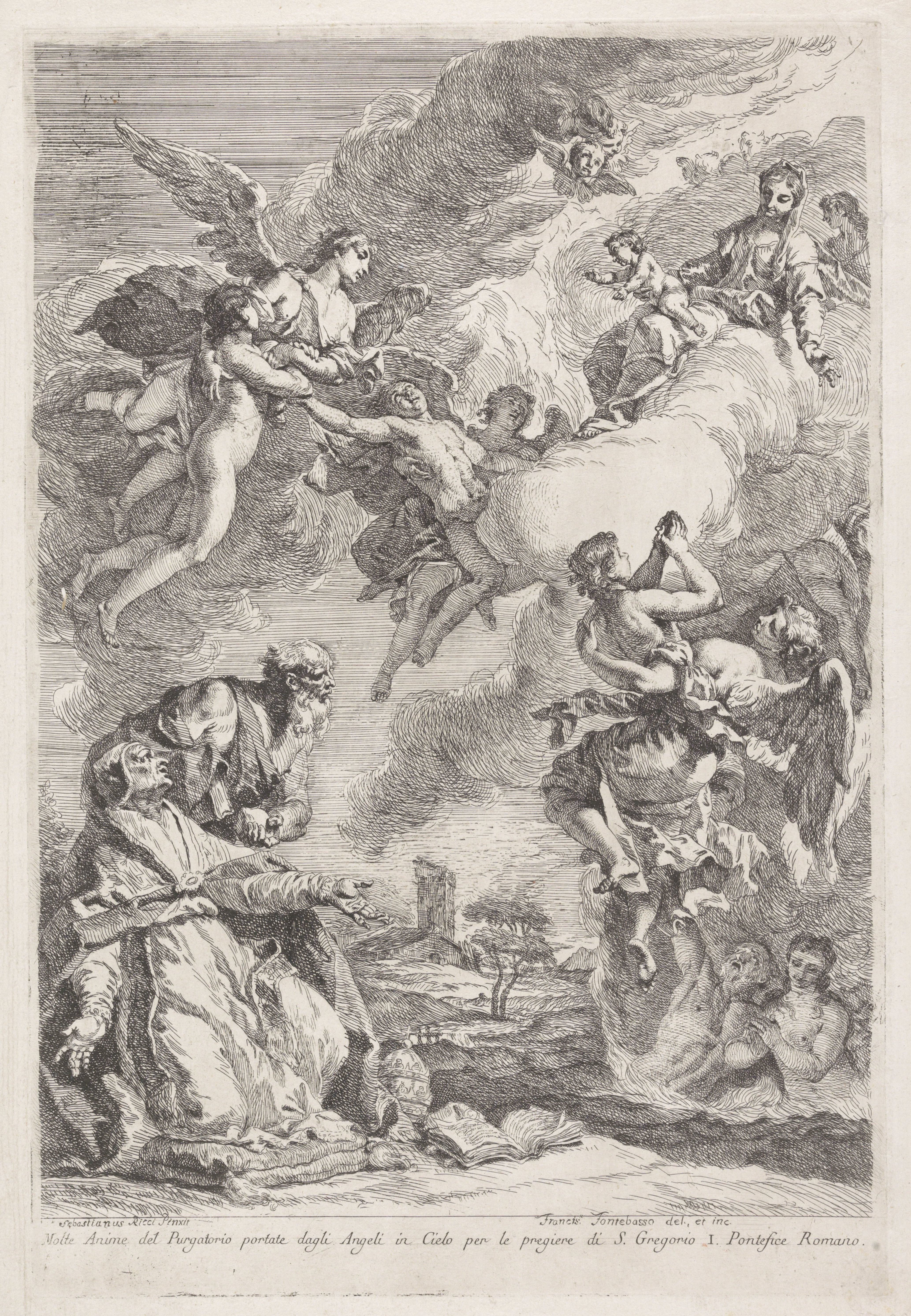 De heilige Gregorius de Grote en de heilige Hieronymus bidden voor de zielen in het vagevuur
