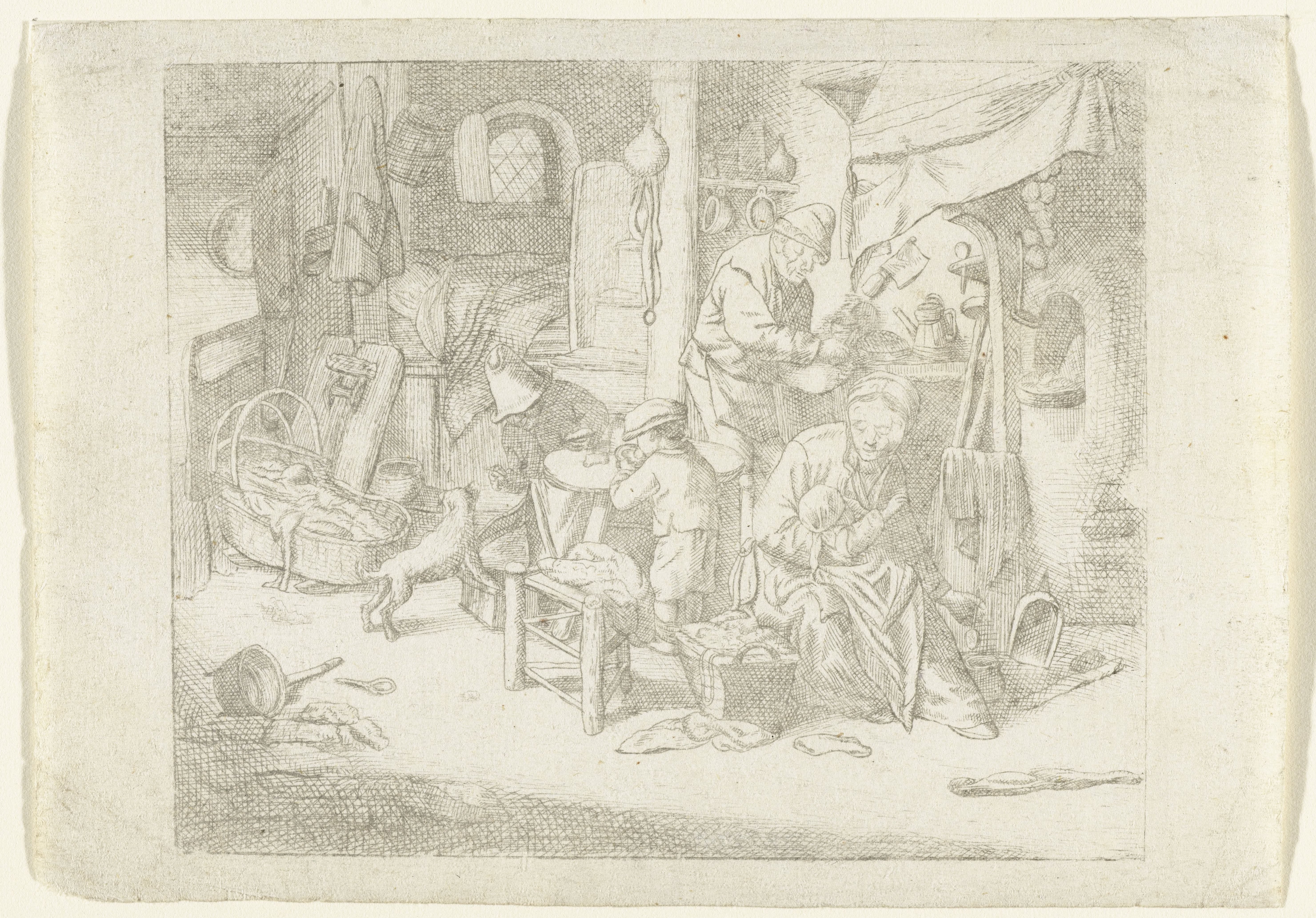 Boerengezin in interieur