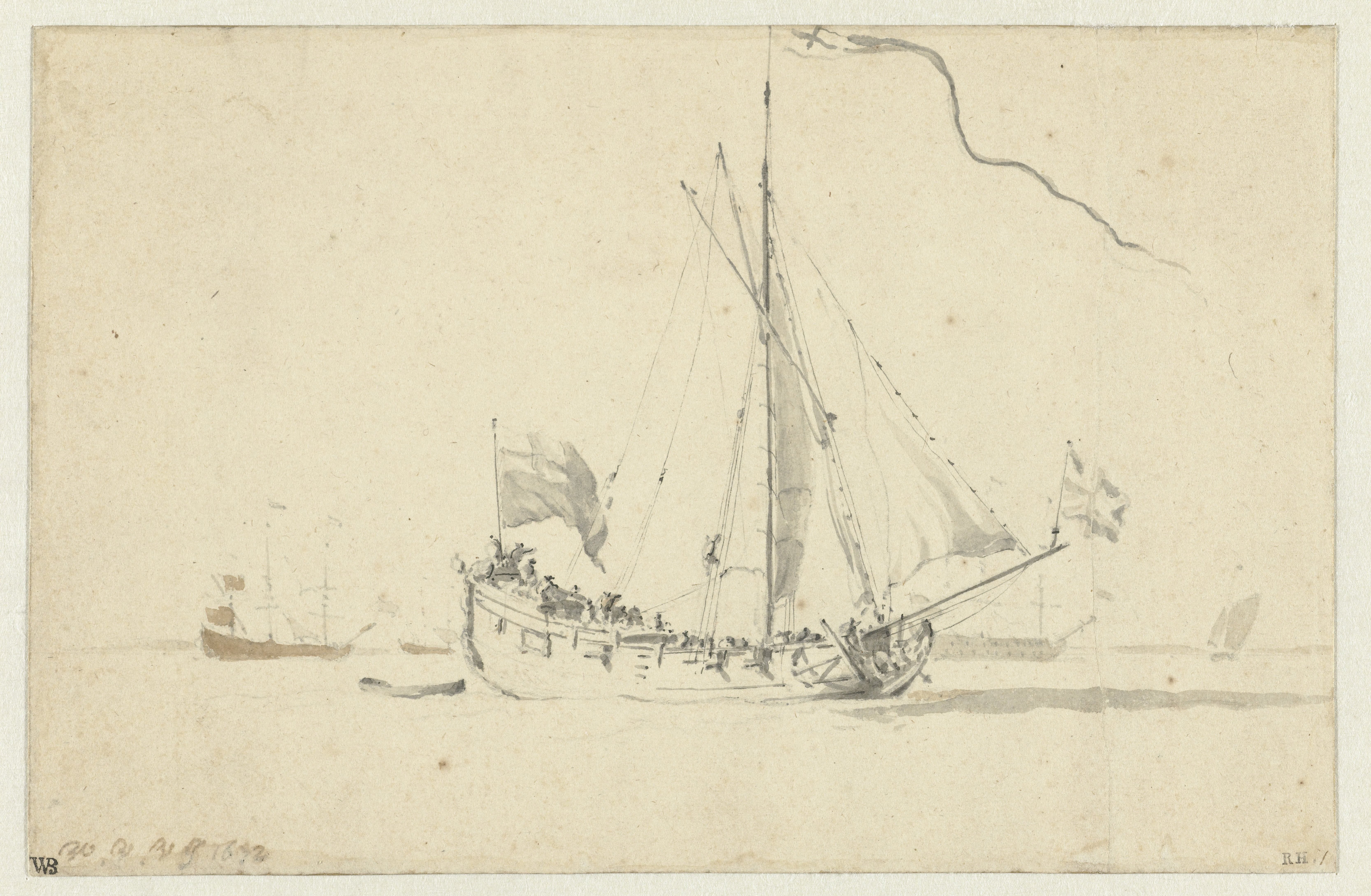 Een naar rechts zeilend schip