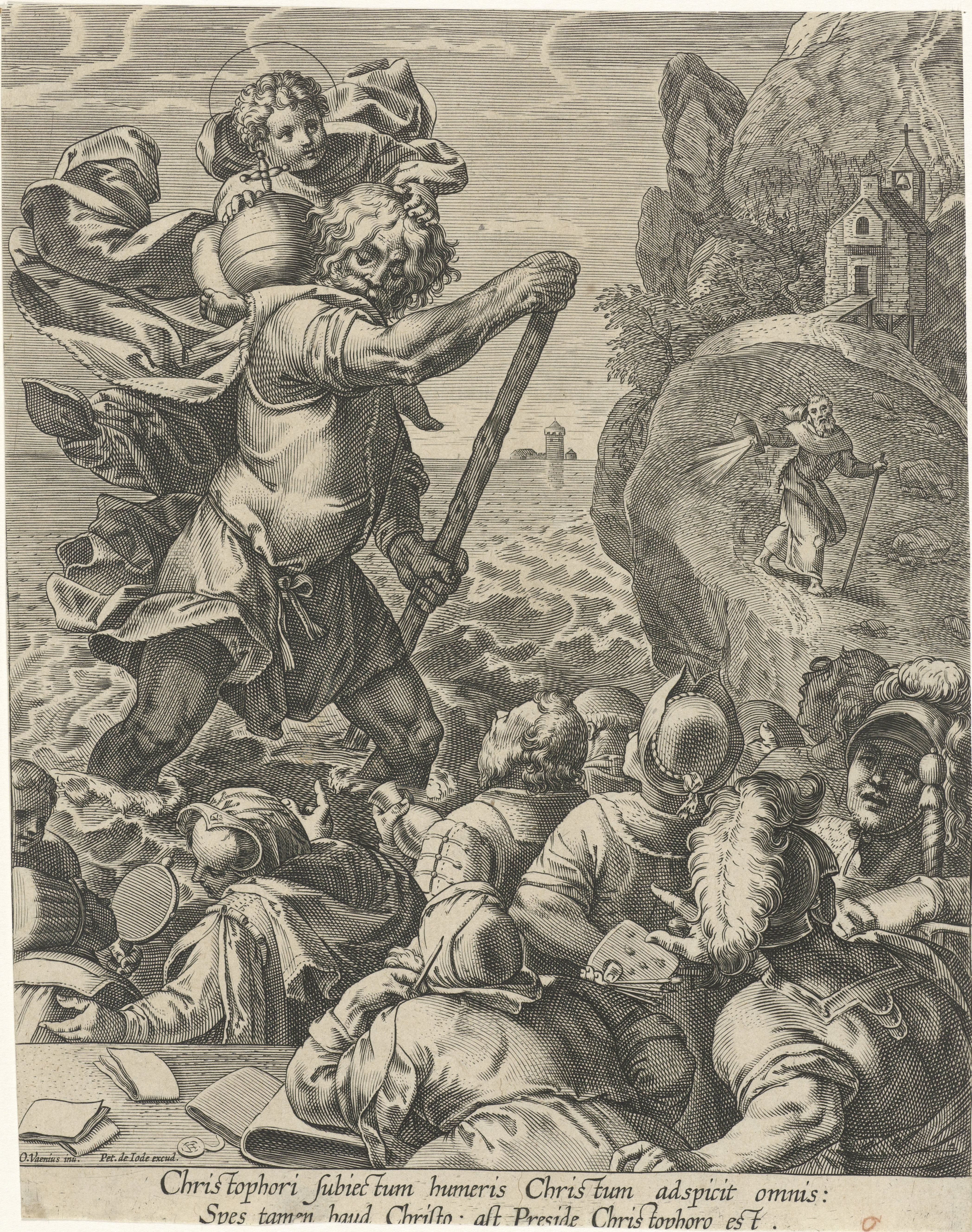De heilige Christoffel en toeschouwers