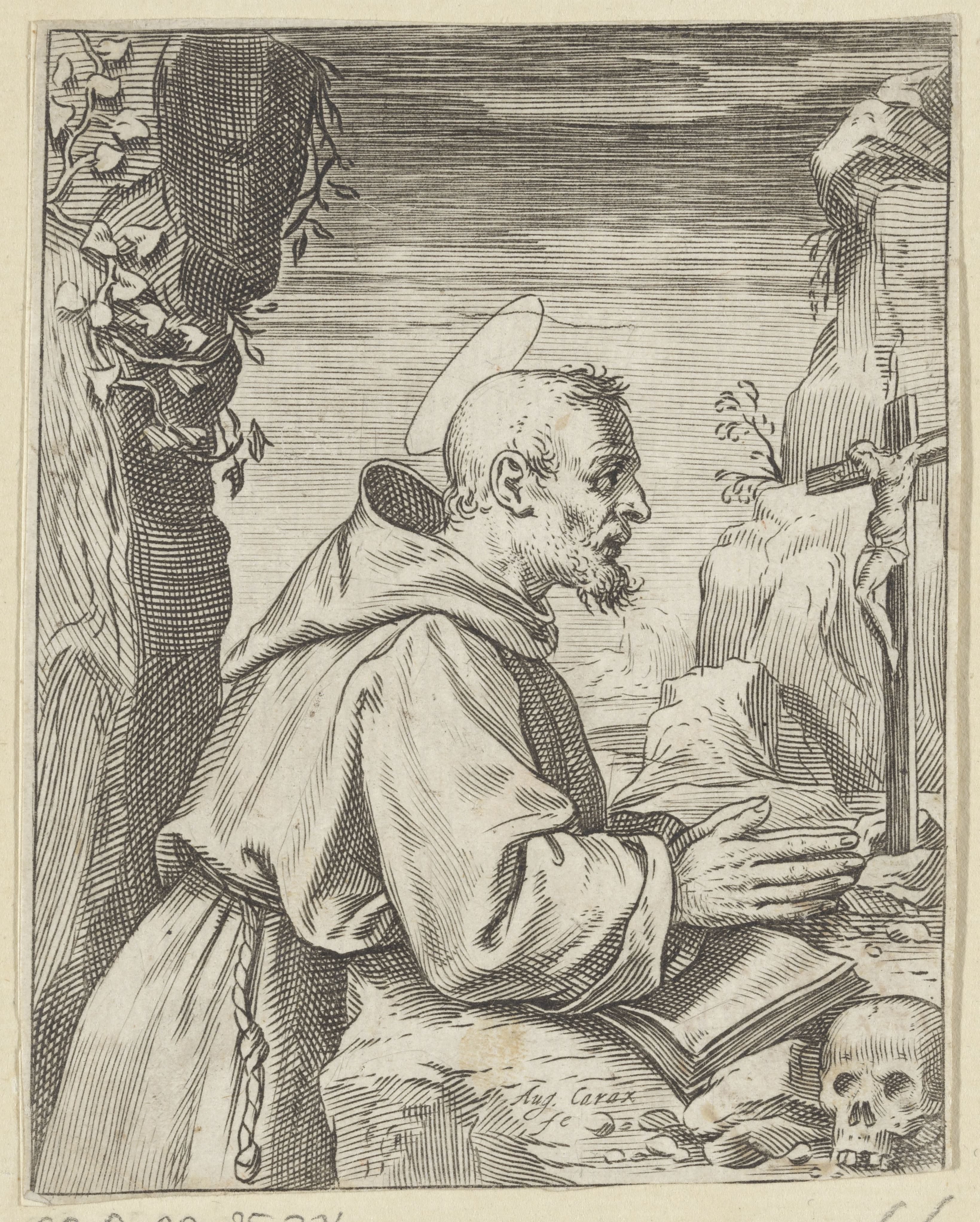 De heilige Franciscus aanbidt crucifix