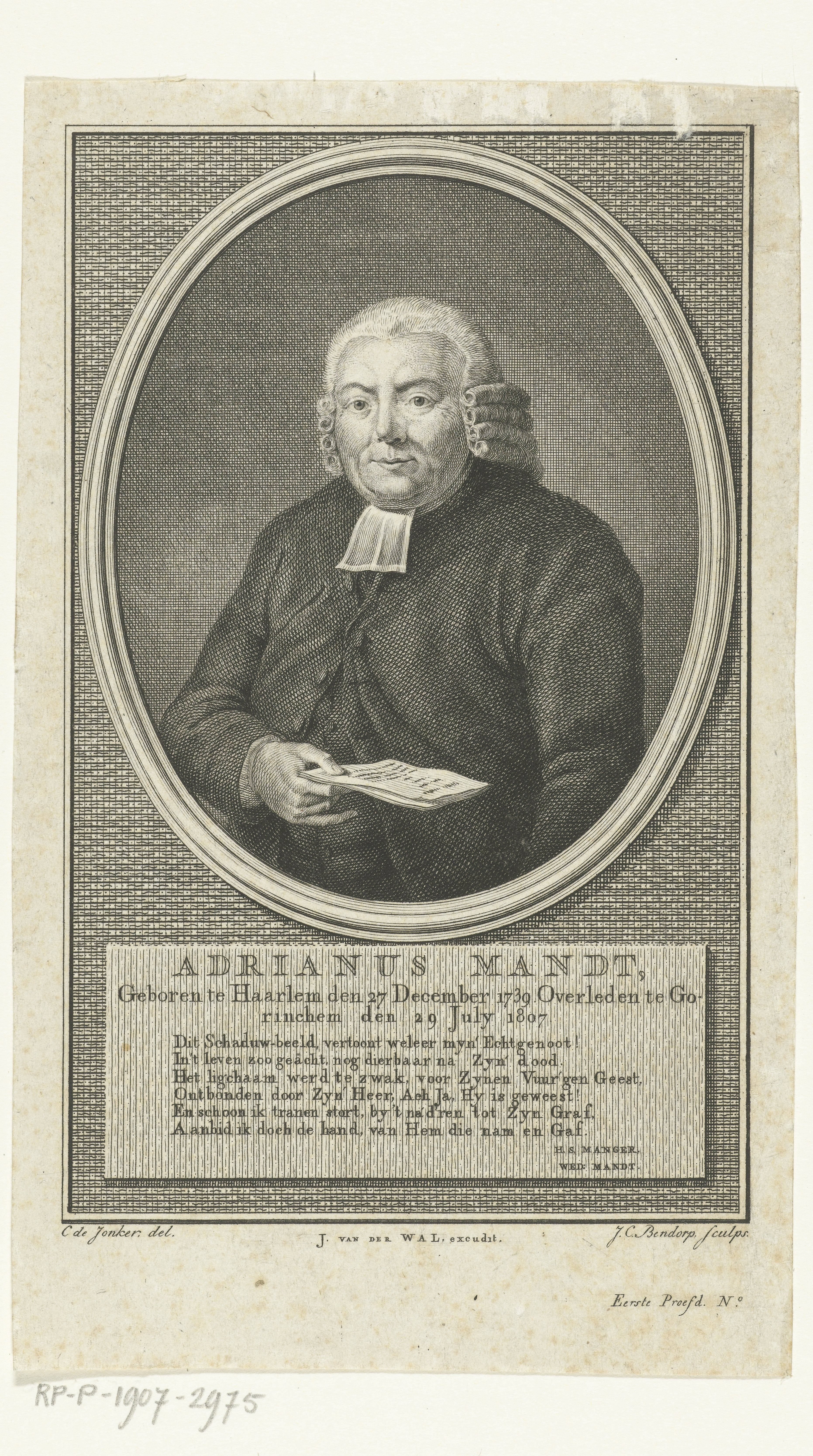 Portret van predikant Adrianus Mandt