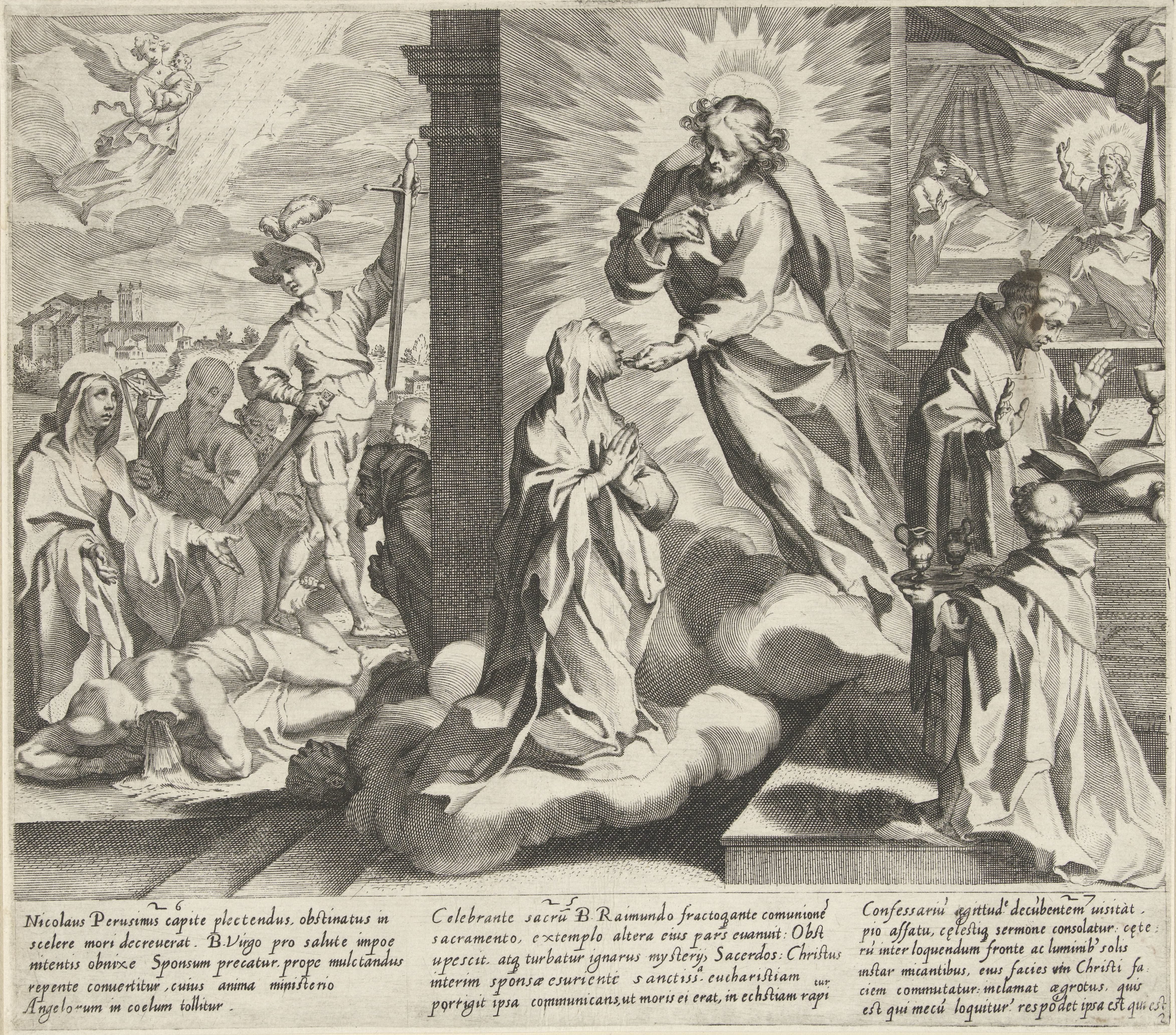 Catharina toont haar wonden / Catharina ontvangt de communie van Christus / Raimundus van Capua bezoekt Catharina thuis en treft Christus aan