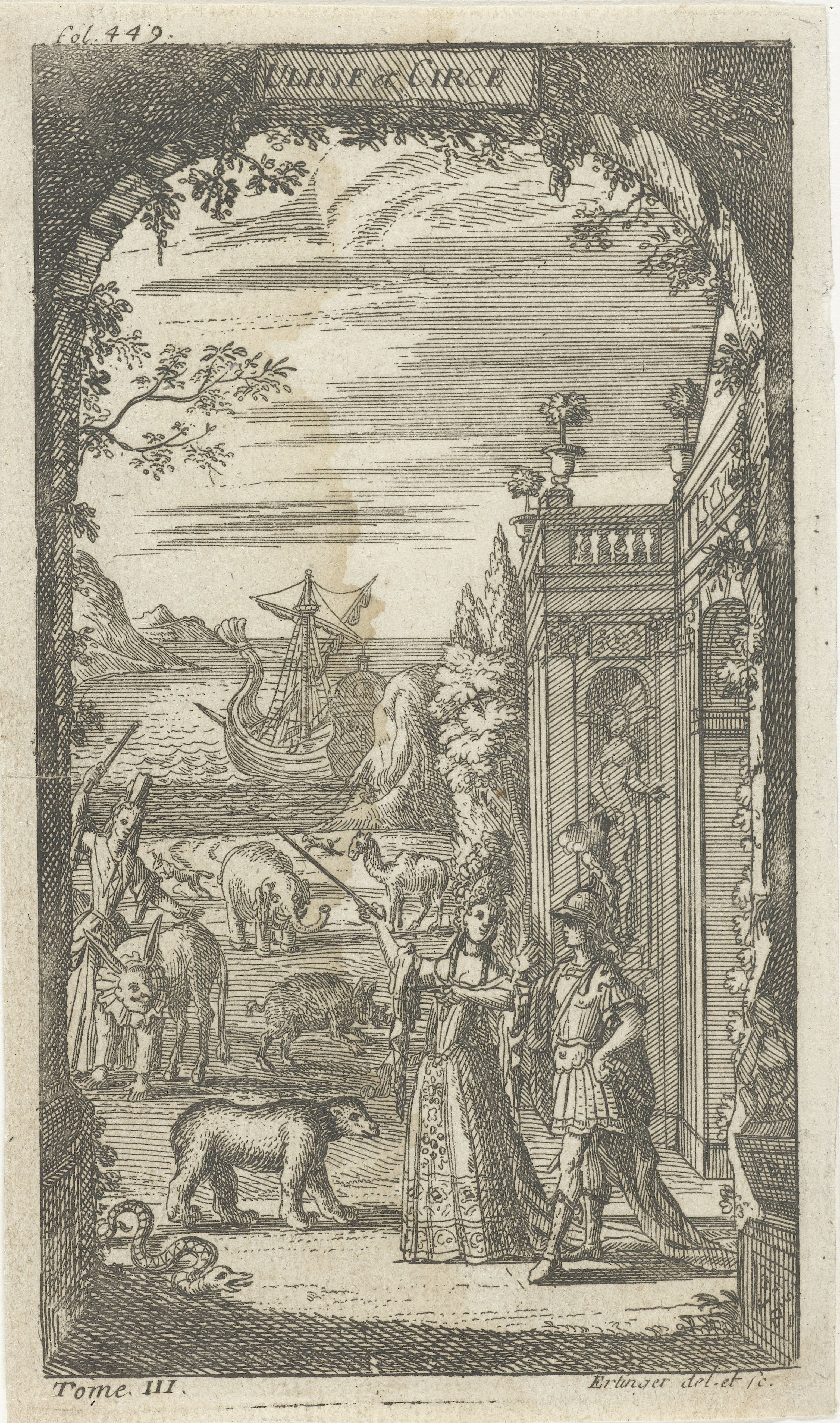 Titelpagina voor Ulisse et Circé, in Le Théâtre Italien de Gherardi, Parijs 1700.
