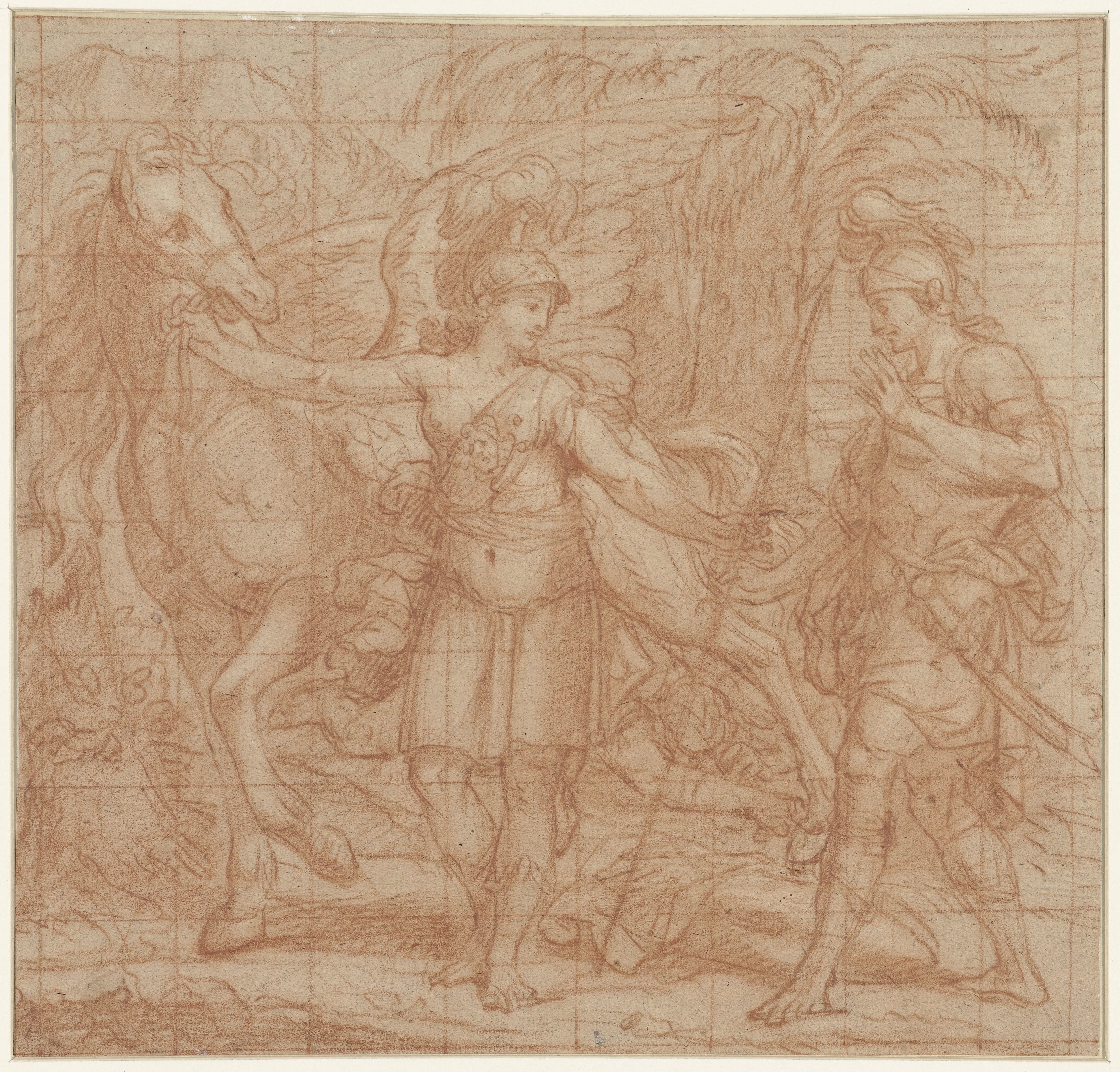 Mythologische voorstelling met Minerva (?) en Pegasus (?)