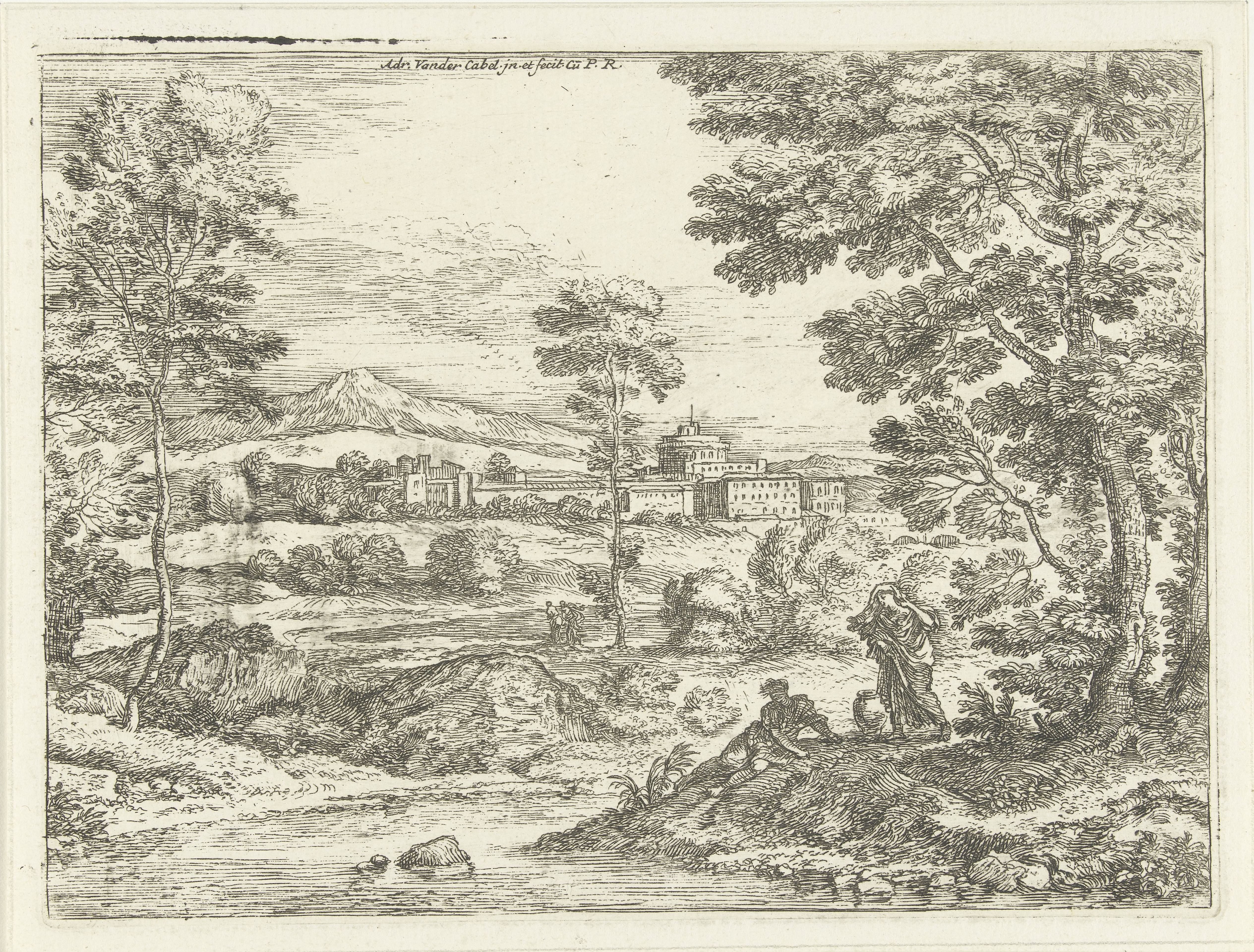 Landschap met gesluierde vrouw