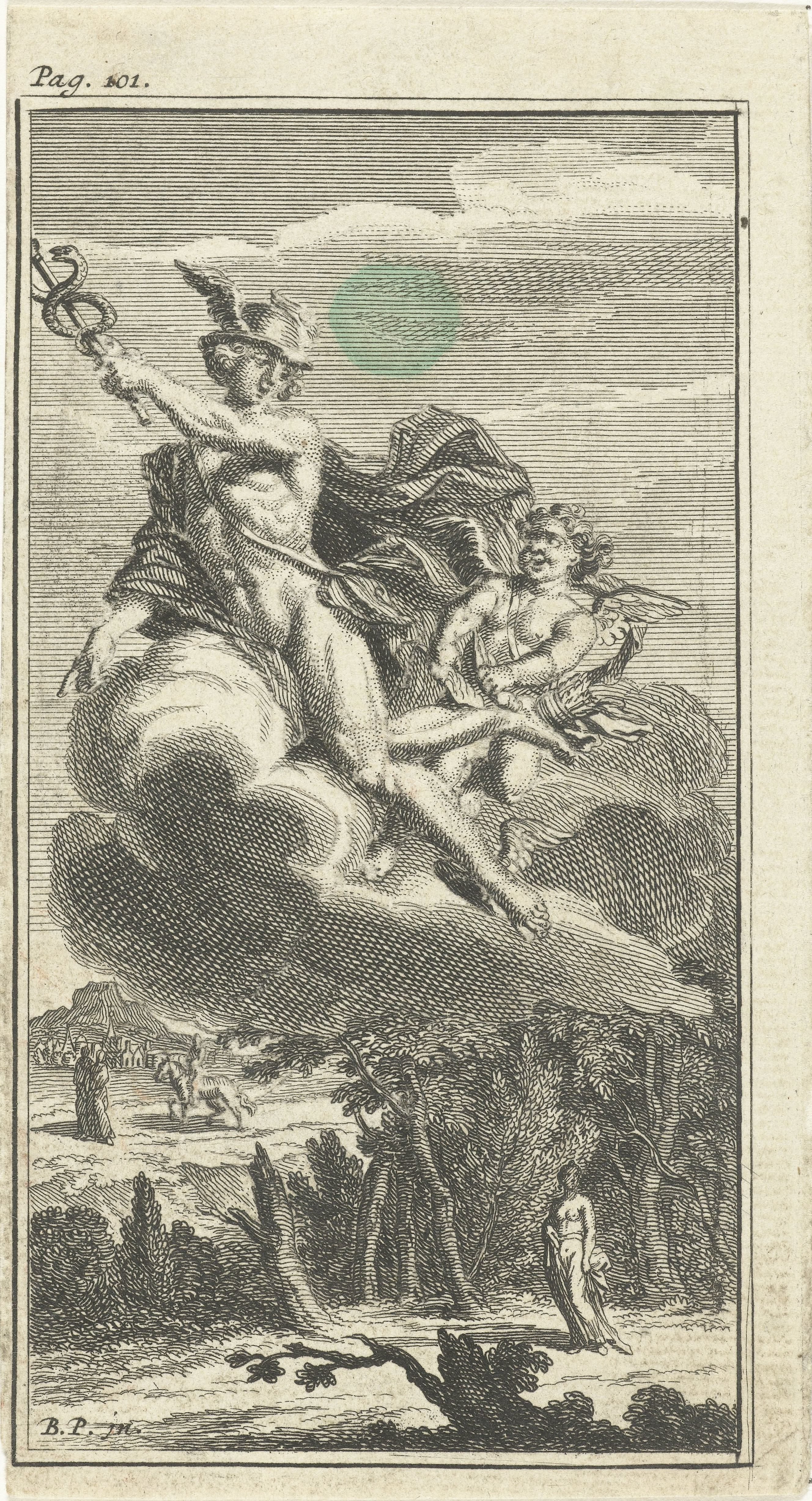 Mercurius en Cupido op een wolk
