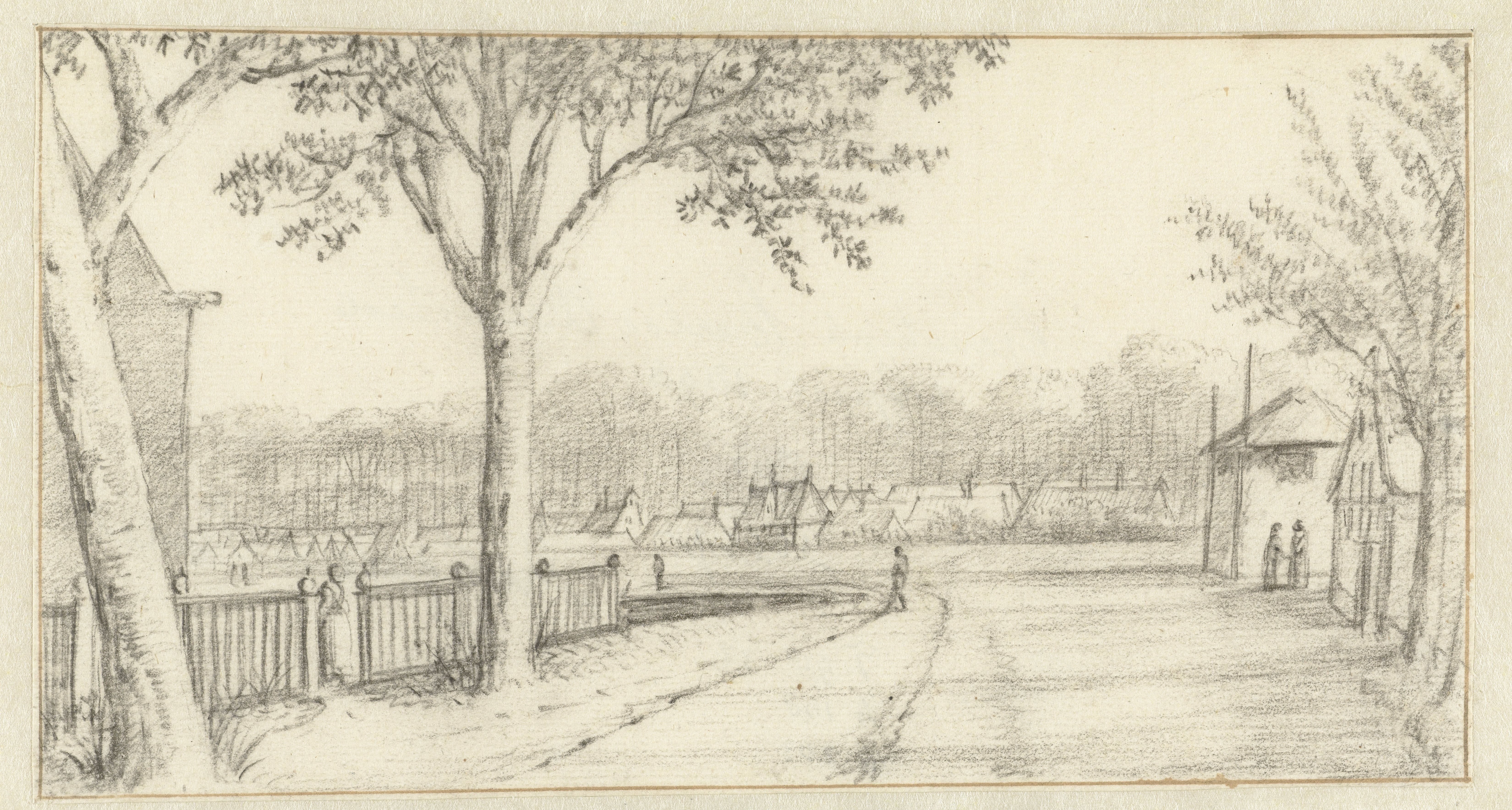 River Landscape on the Vecht (?), with Figures on a Road near a Haystack