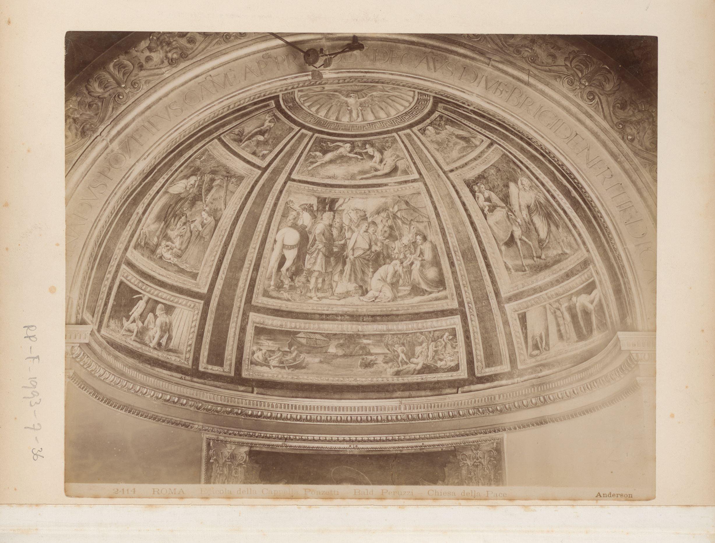 Fotoreproductie van een fresco door B. Peruzzi in de Cappella Ponzetti in de Santa Maria della Pace te Rome