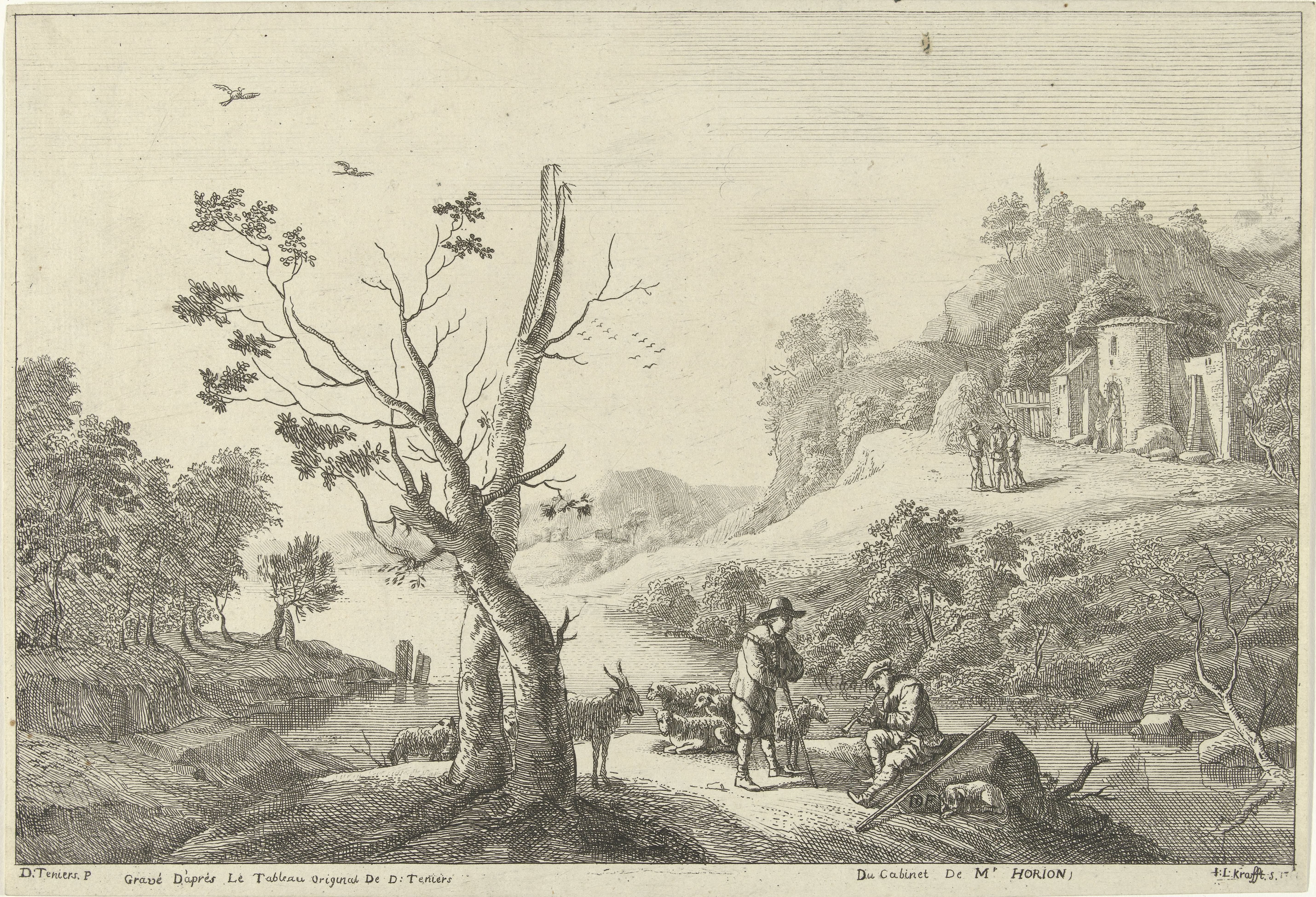 Landschap met een fluitspeler en een herder