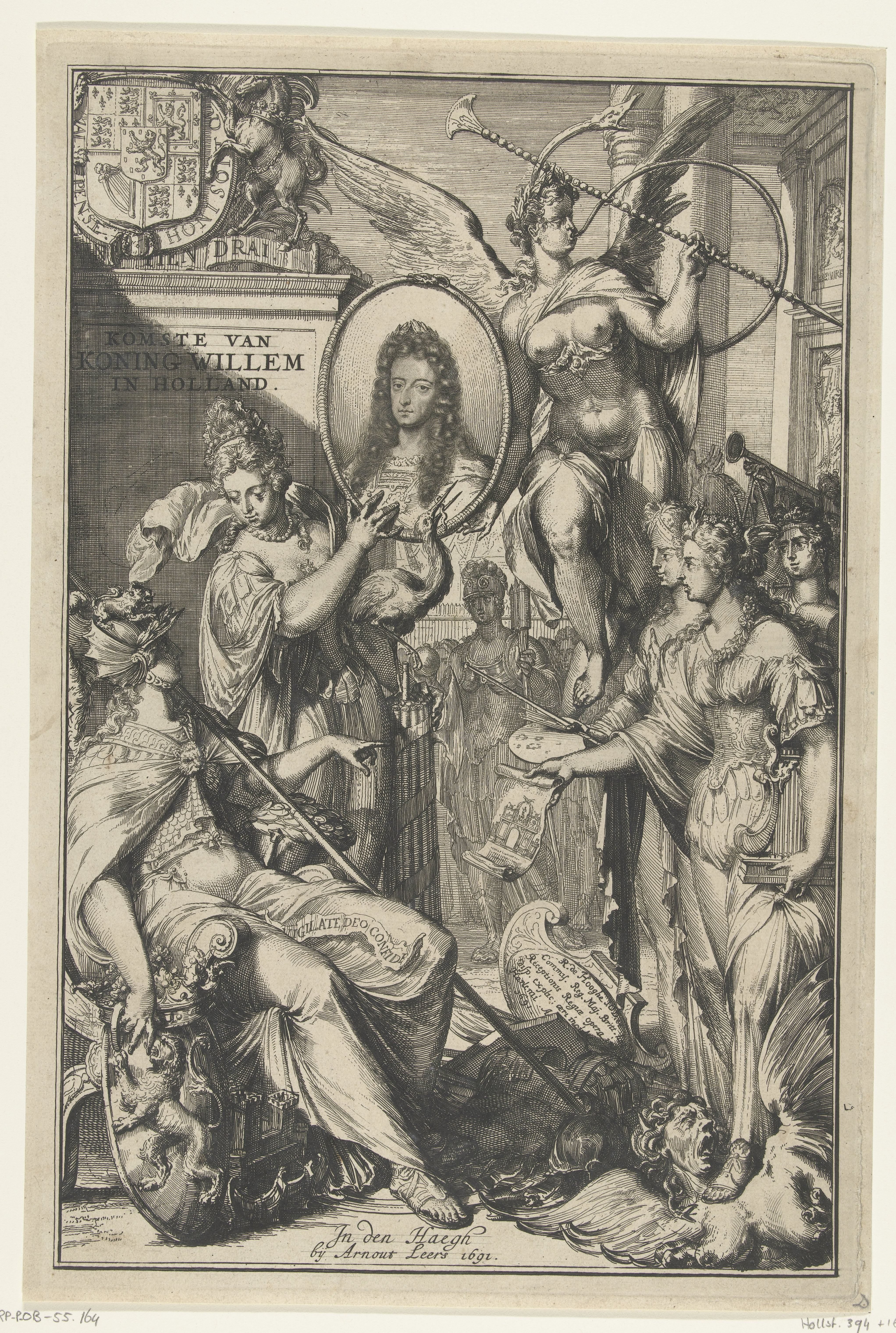 Allegorische frontispice met portret van Willem III