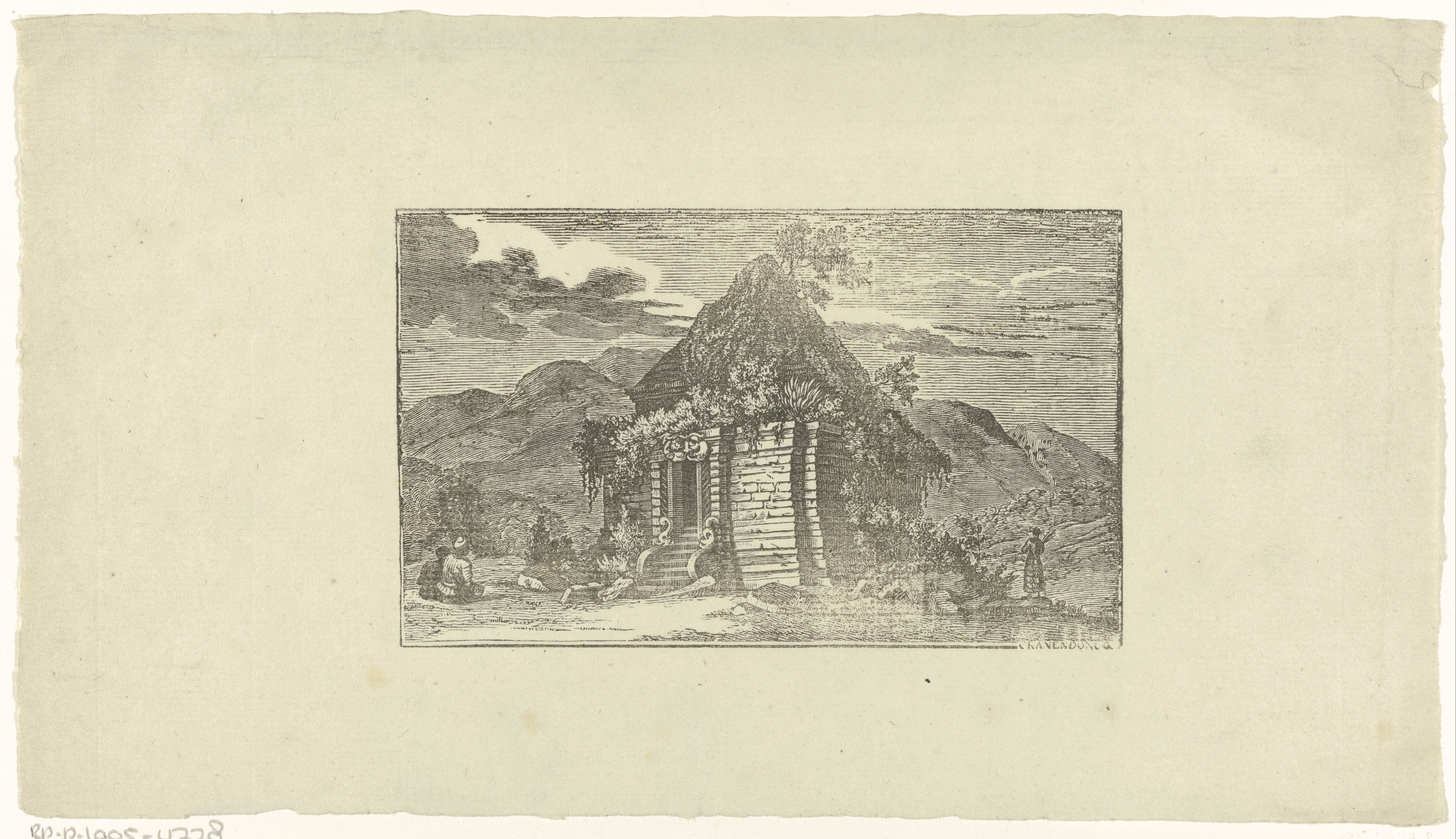 Landschap met een begroeide ruïne