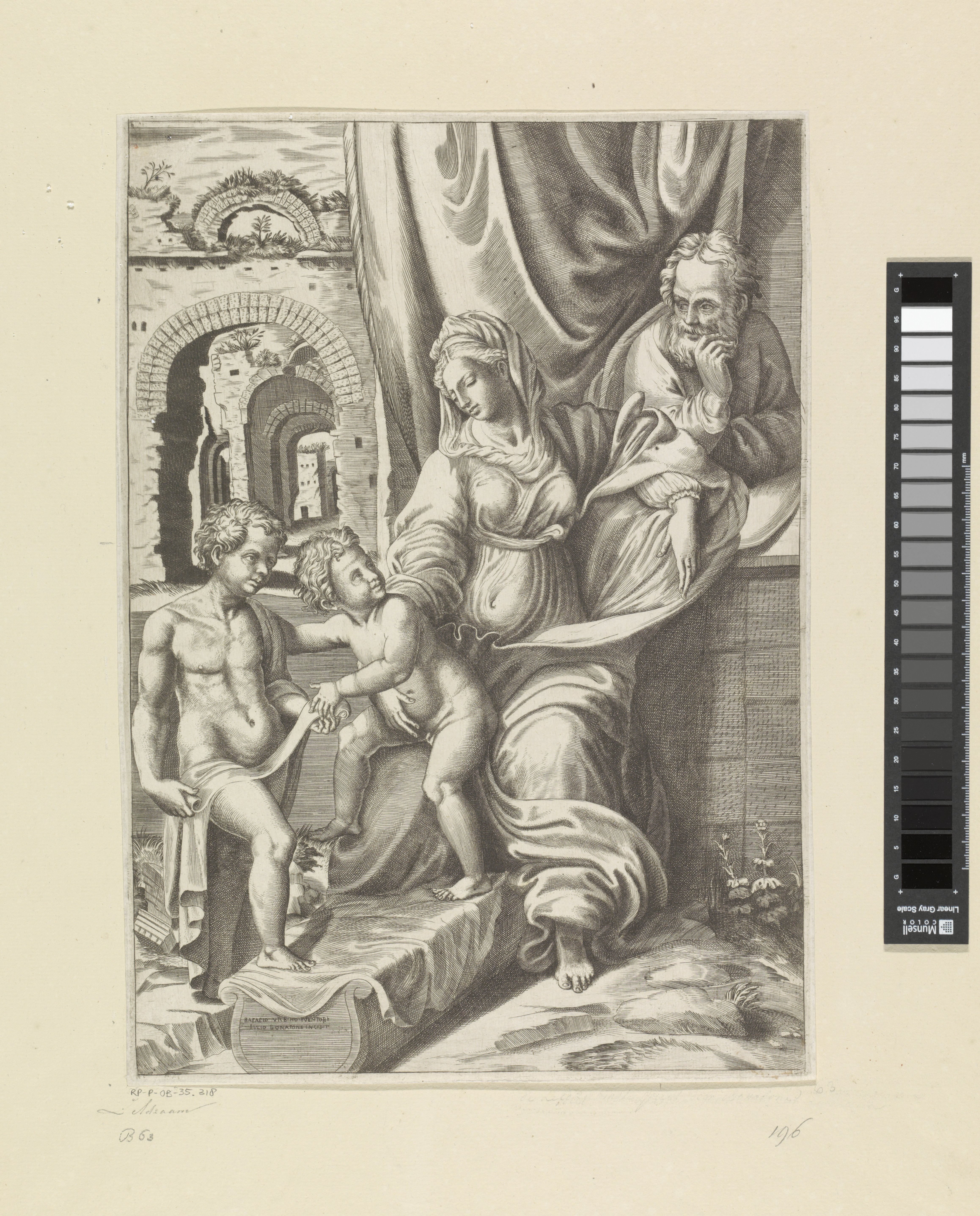 Heilige Familie met de jonge Johannes de Doper bij ruïnes