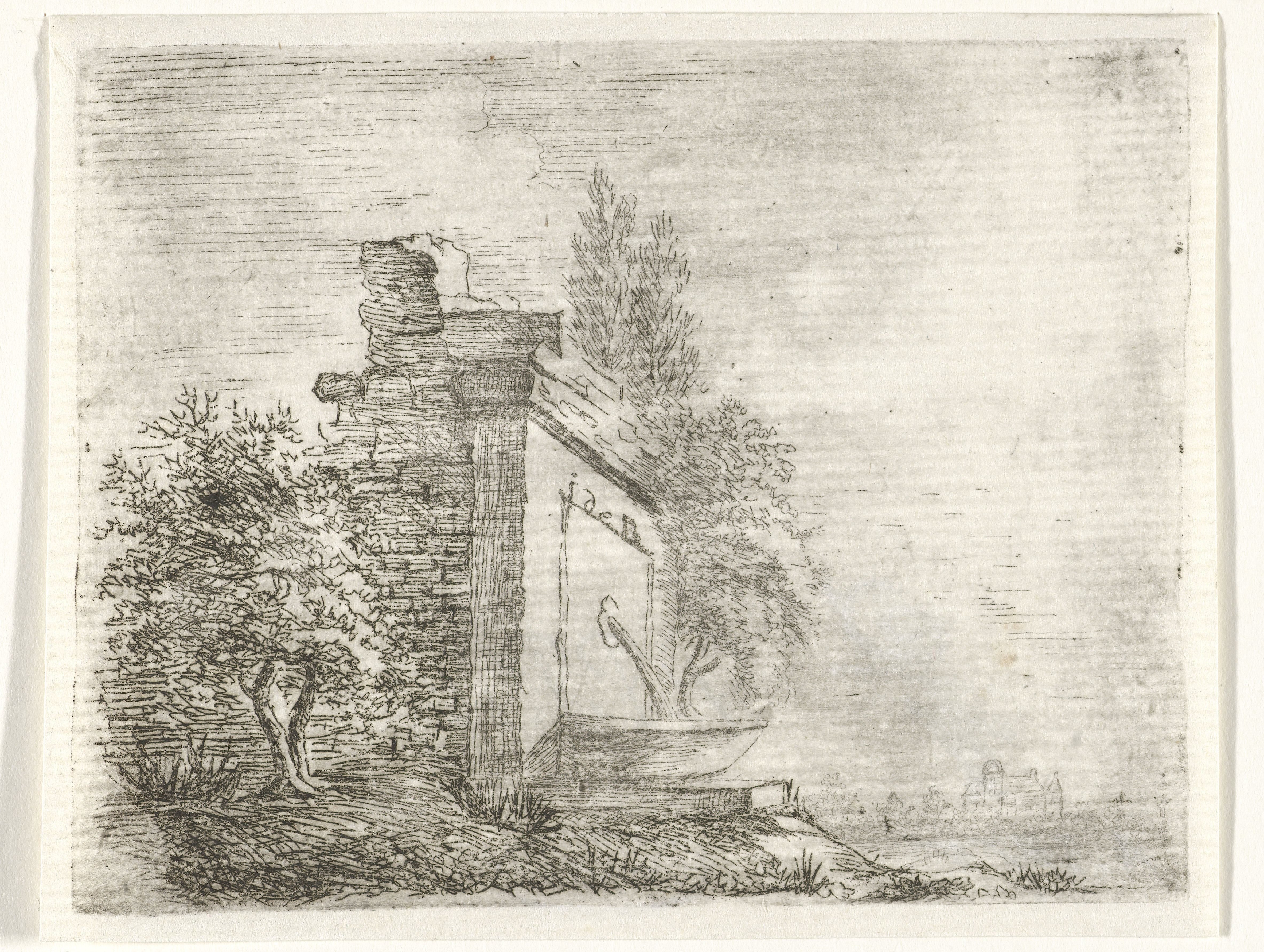 Fontein tegen vervallen muur