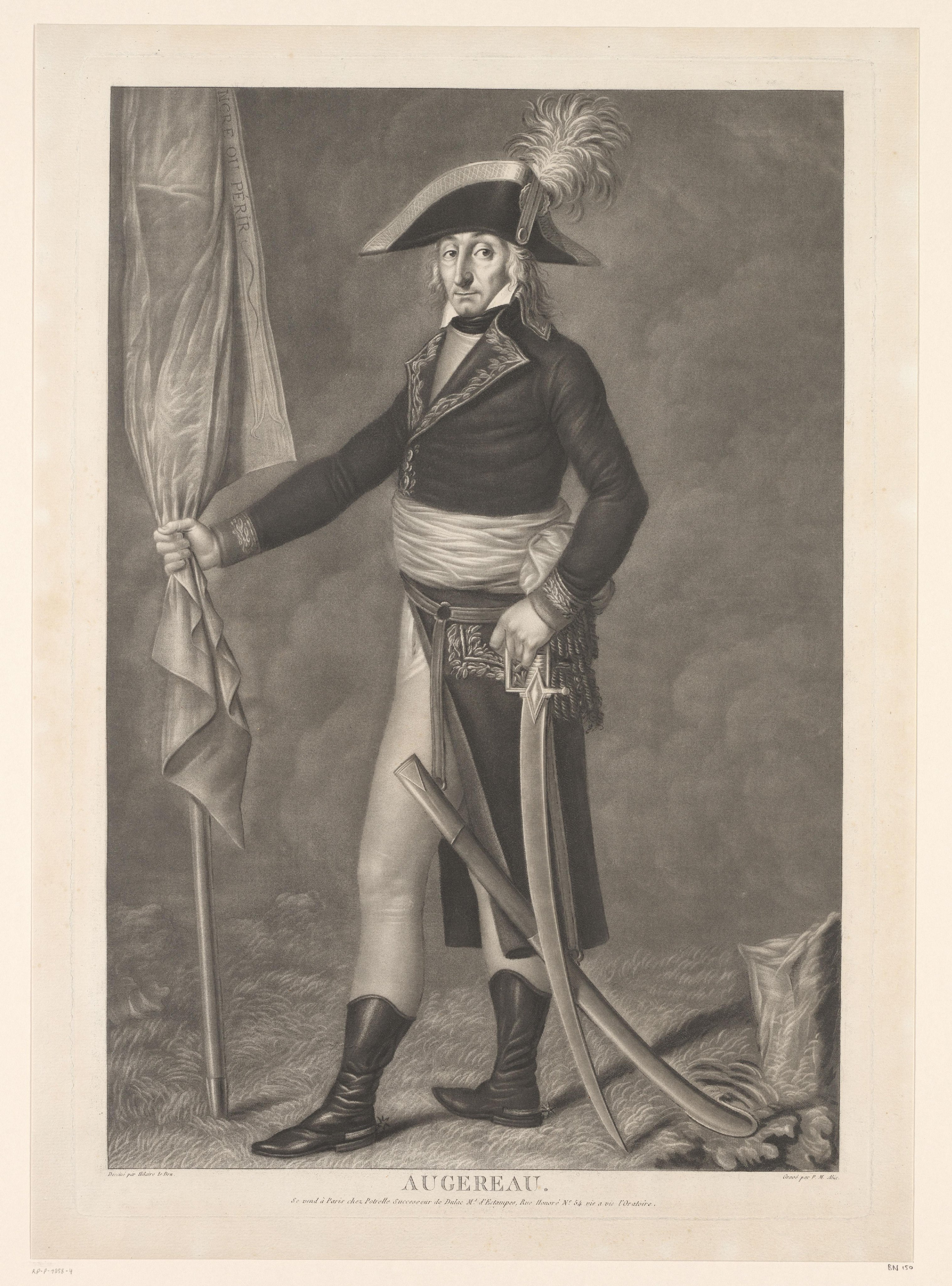 Pierre François Charles Augereau met vaandel na de slag bij Arcole