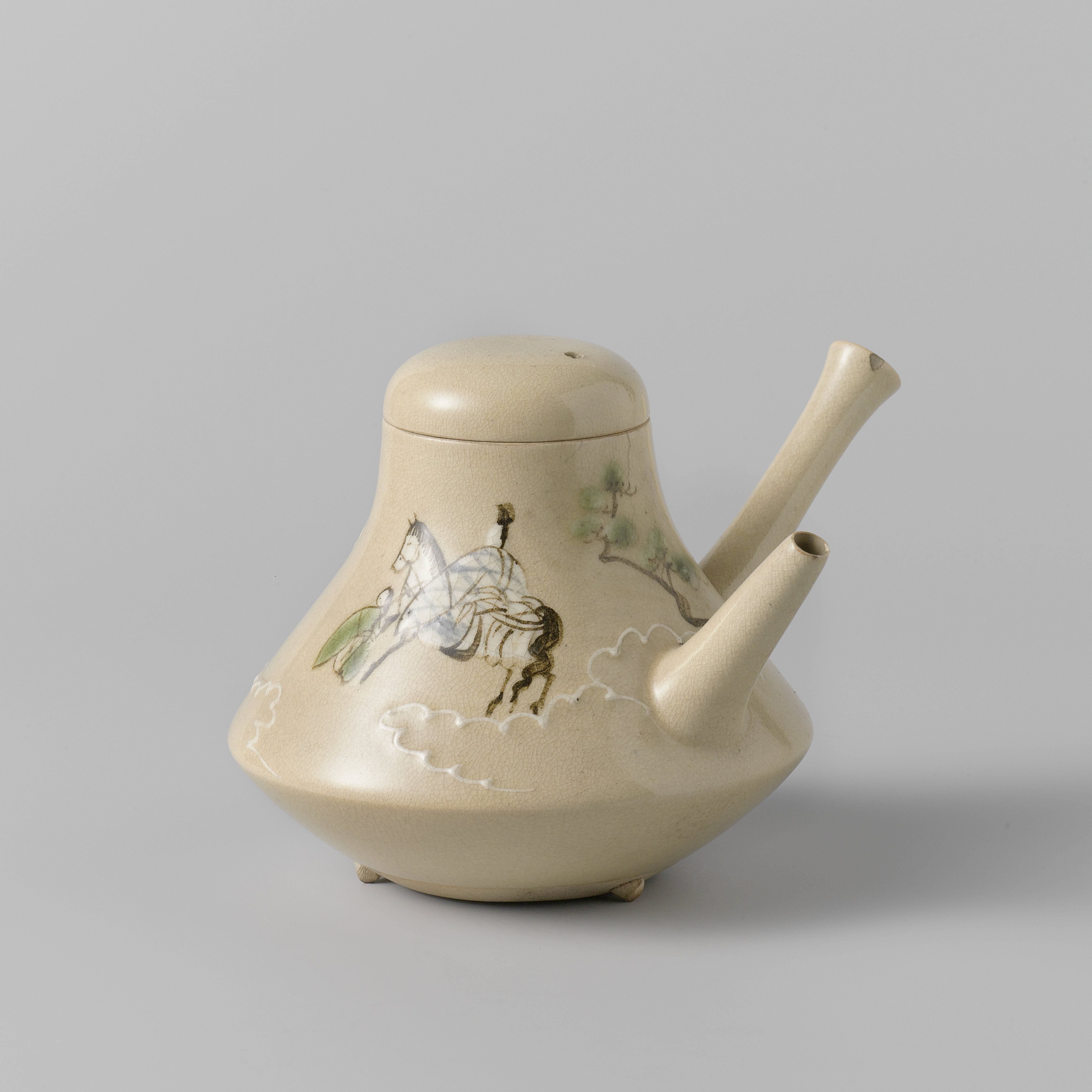 Teapot with a horsemen in a landscape