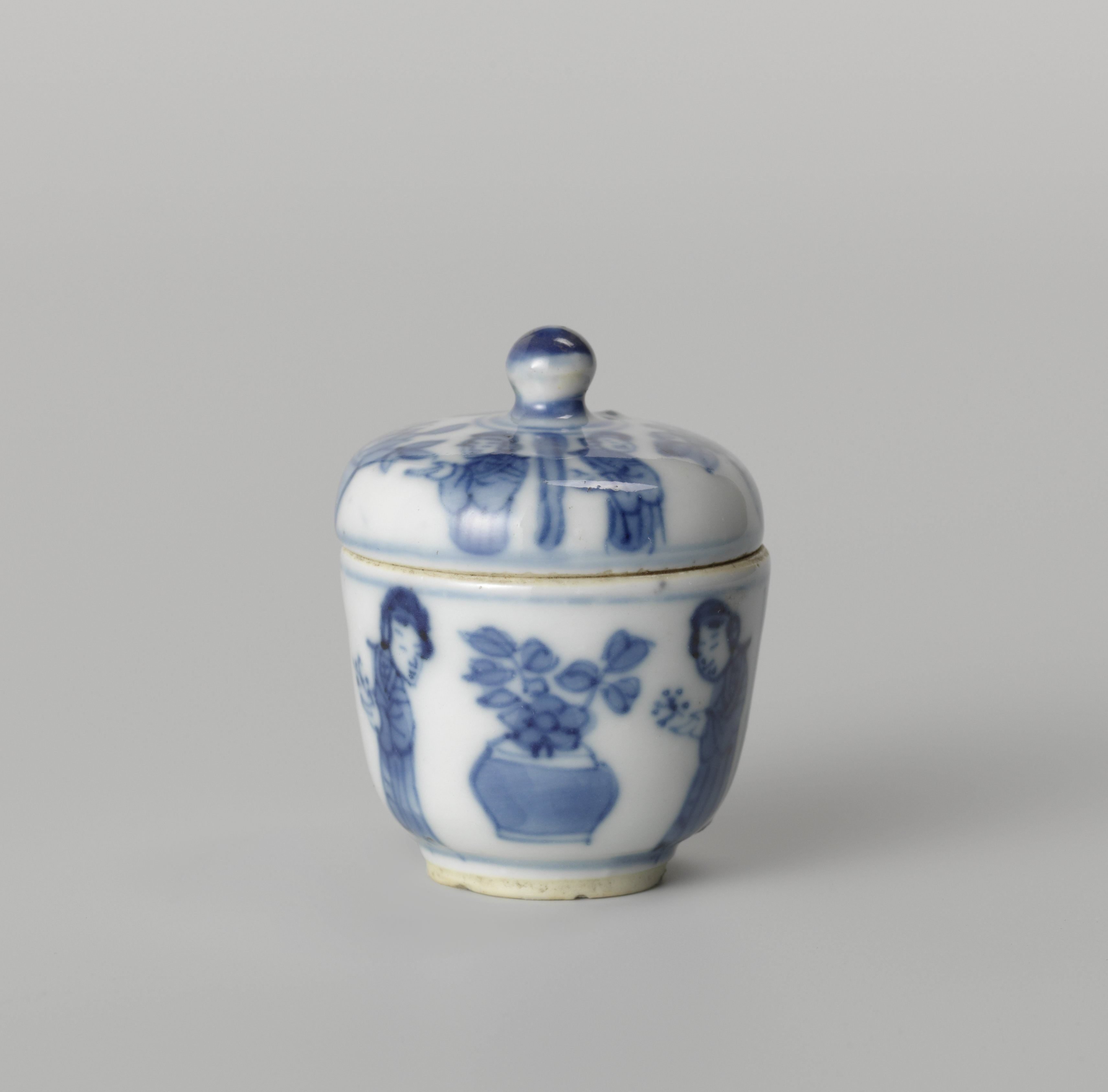 Covered jar with women and flower pots