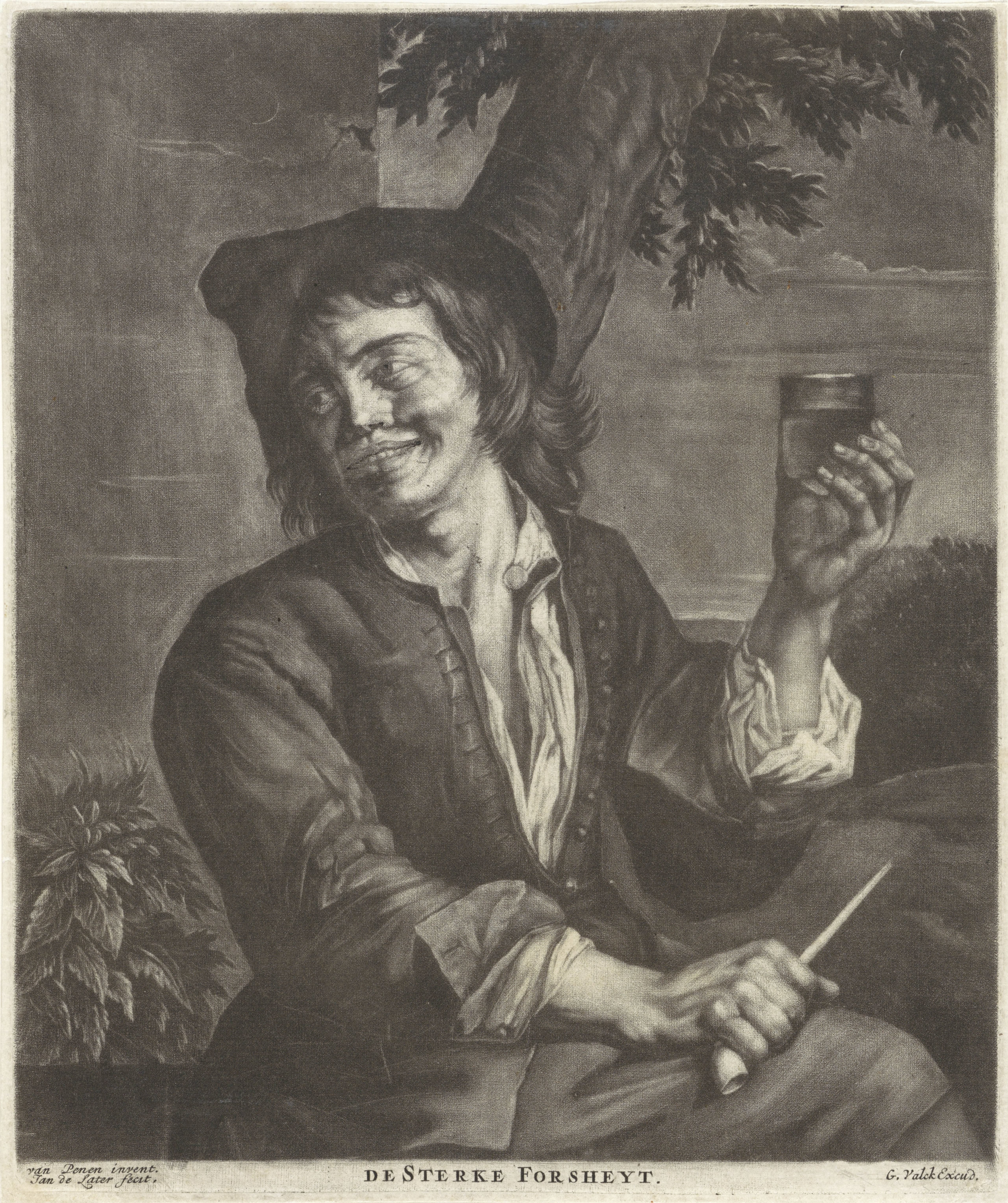 Man met een glas en een pijp