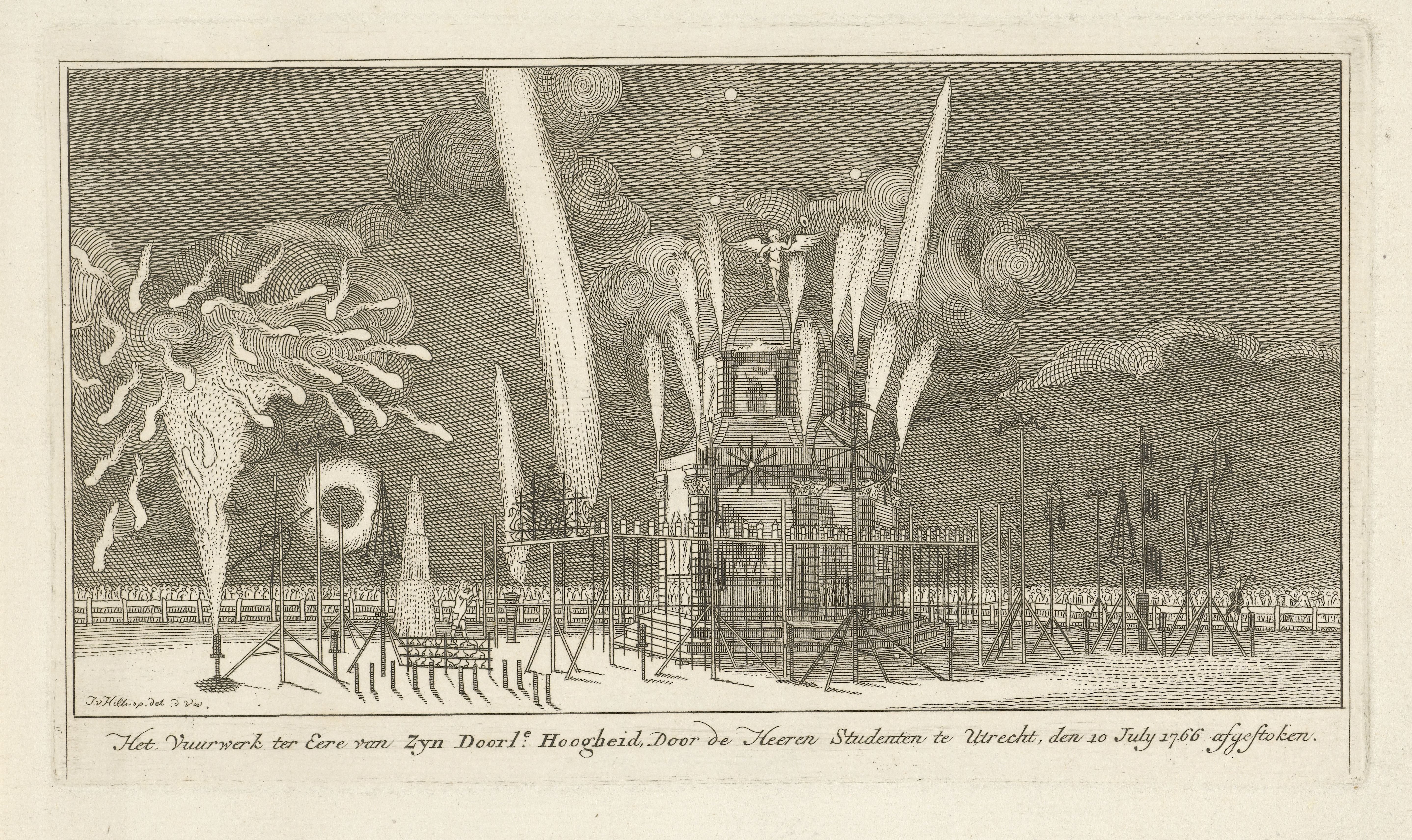 Vuurwerk bij een paviljoen