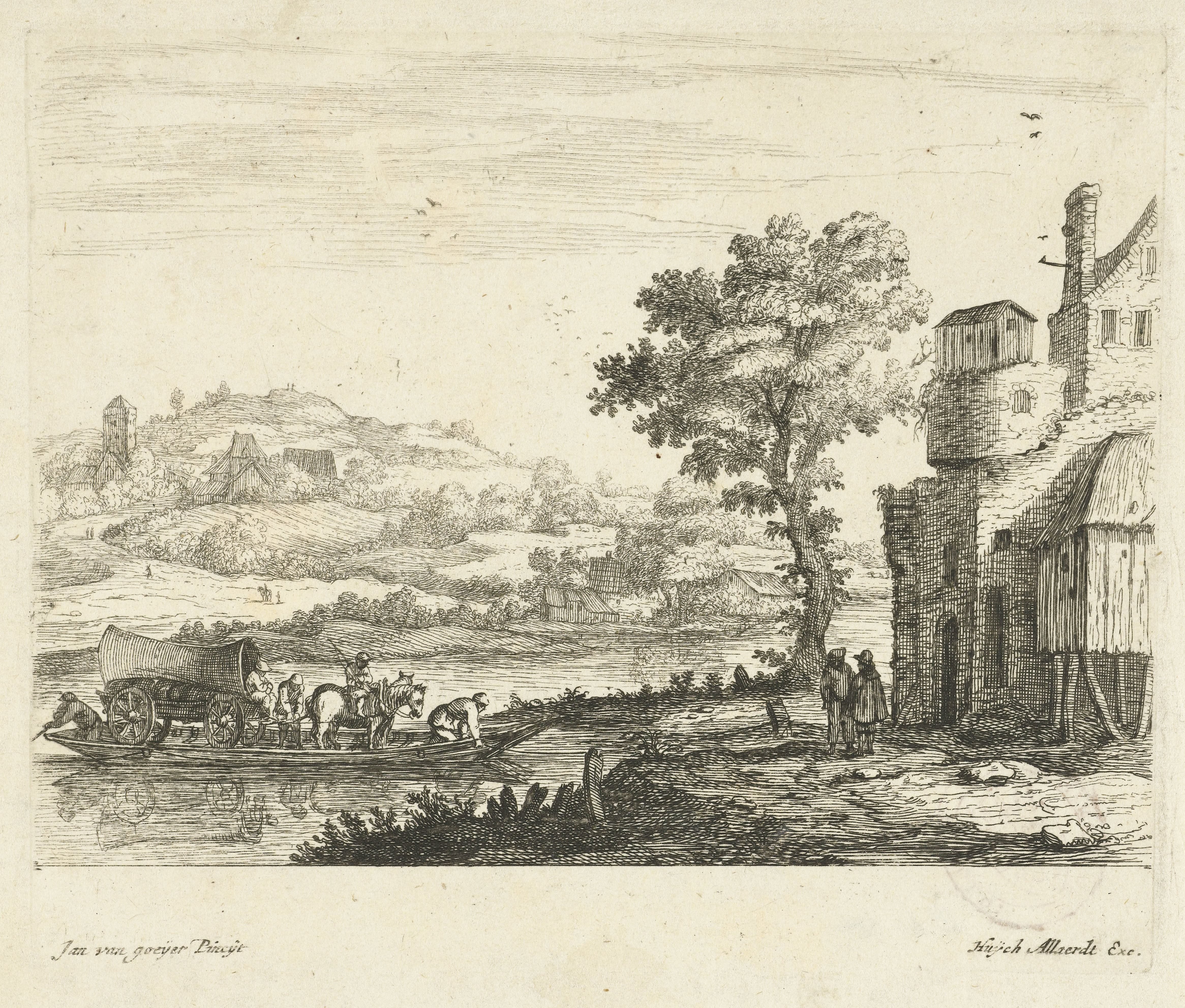 Rivierlandschap met veerboot