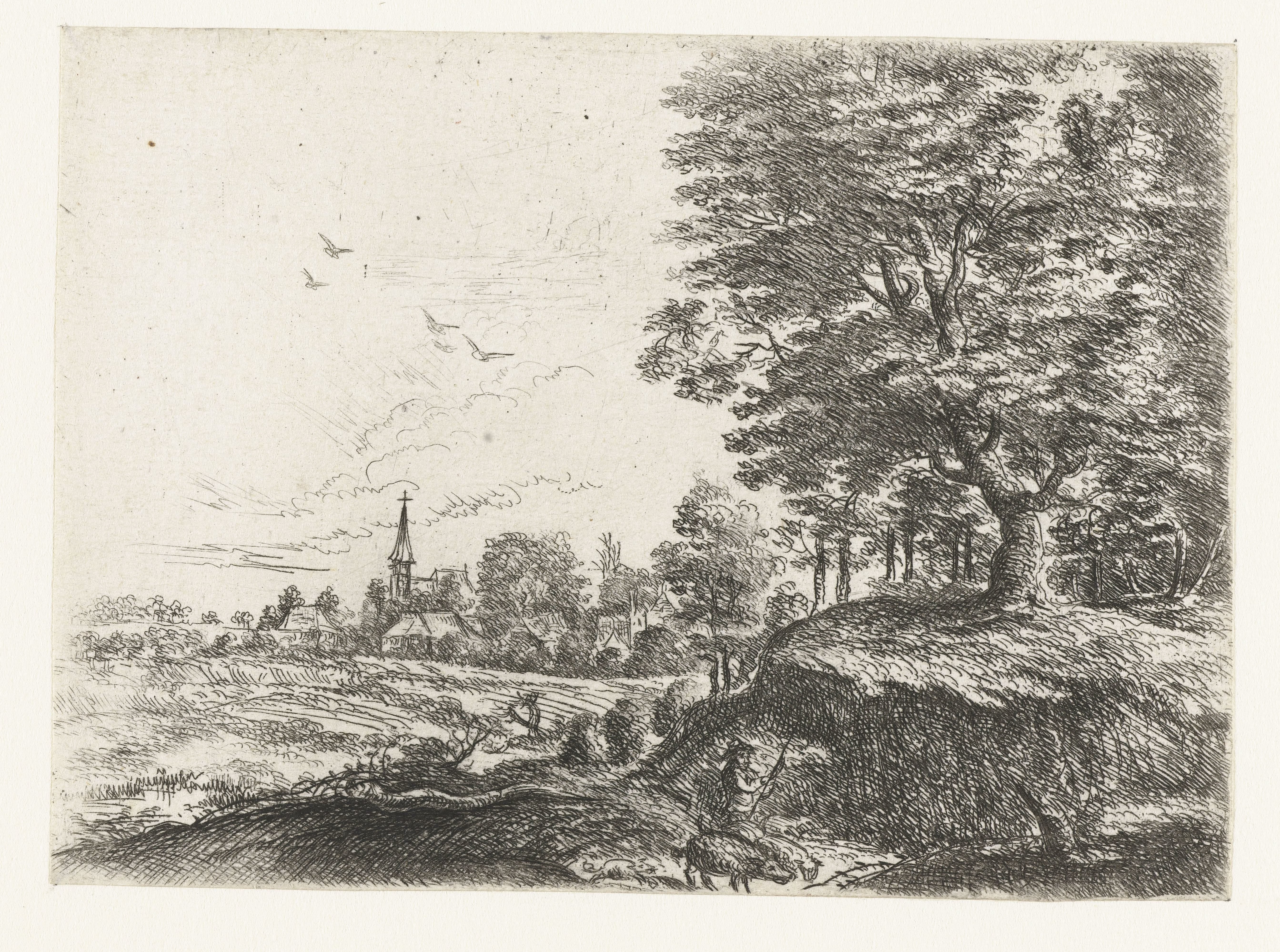 Landschap met een man met varkens