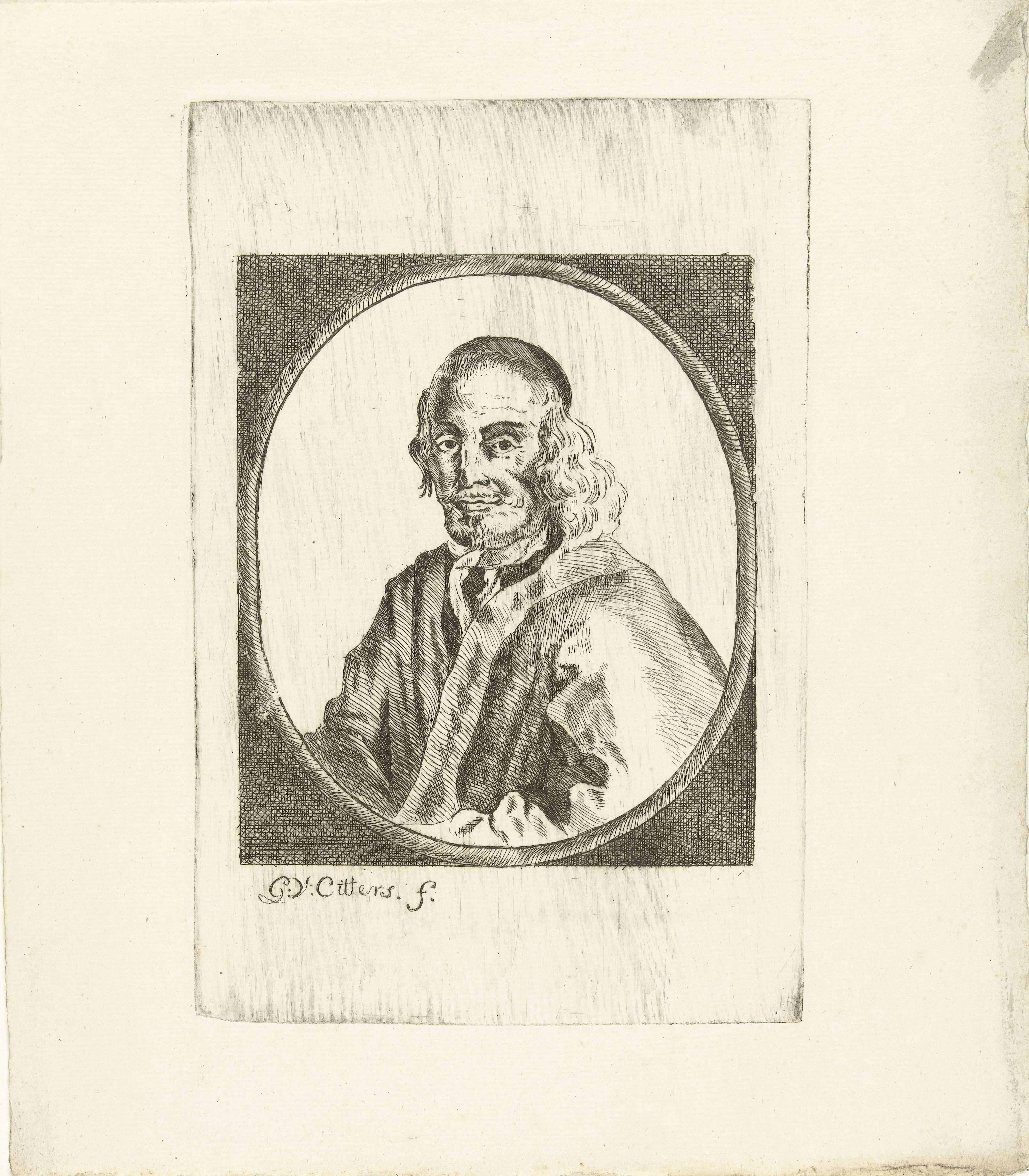 Portret van een man met keppeltje, lang haar en baard