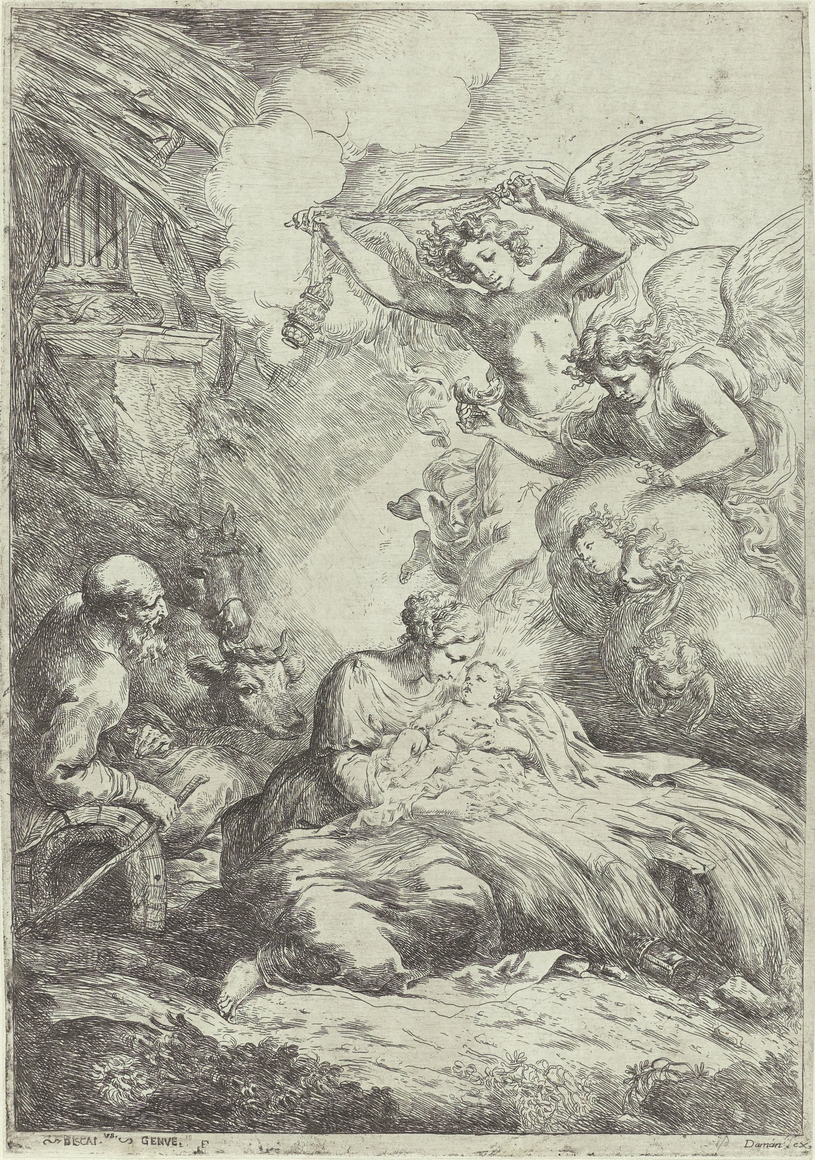Geboorte van Christus met engelen