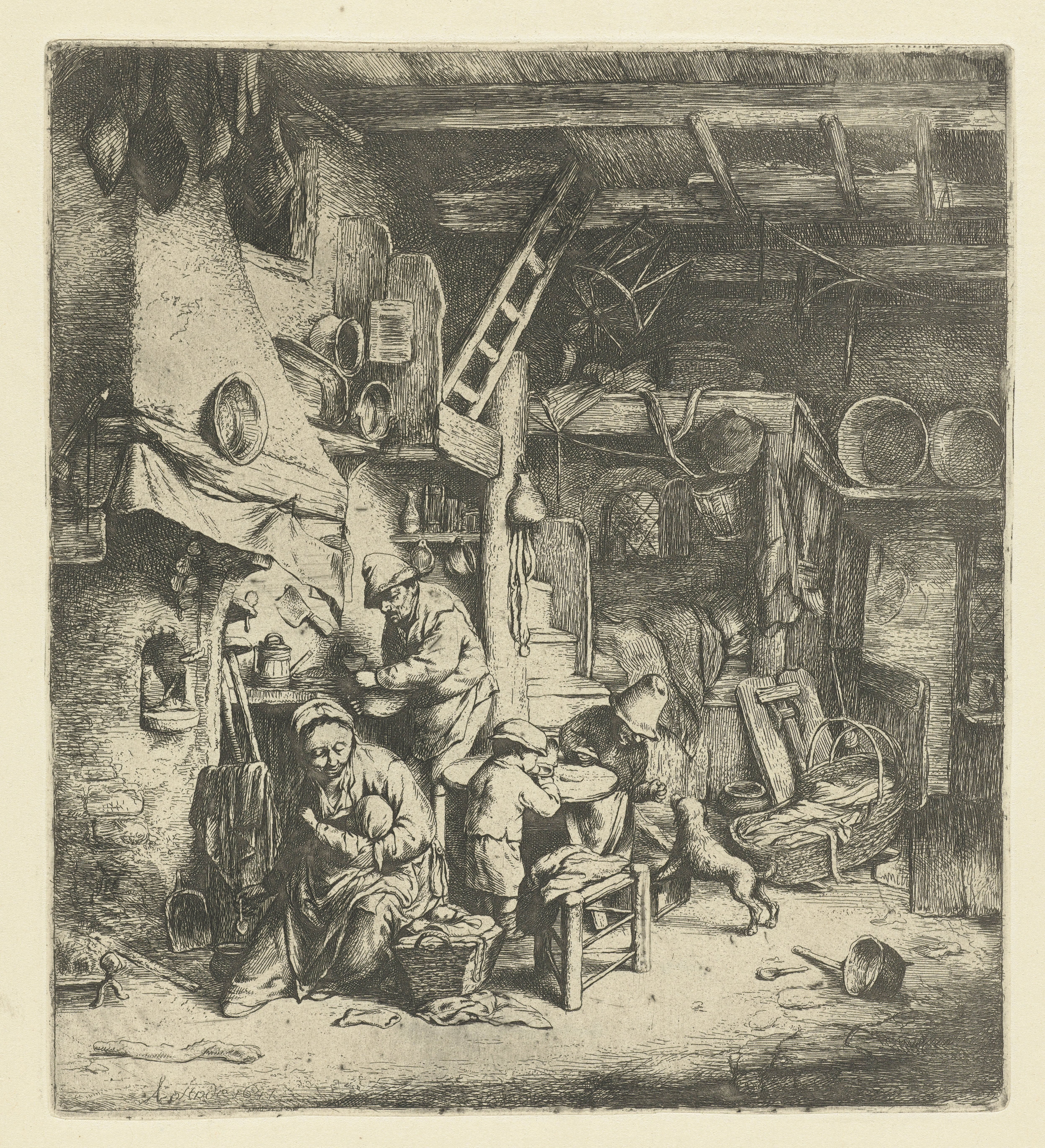 Boerengezin in interieur