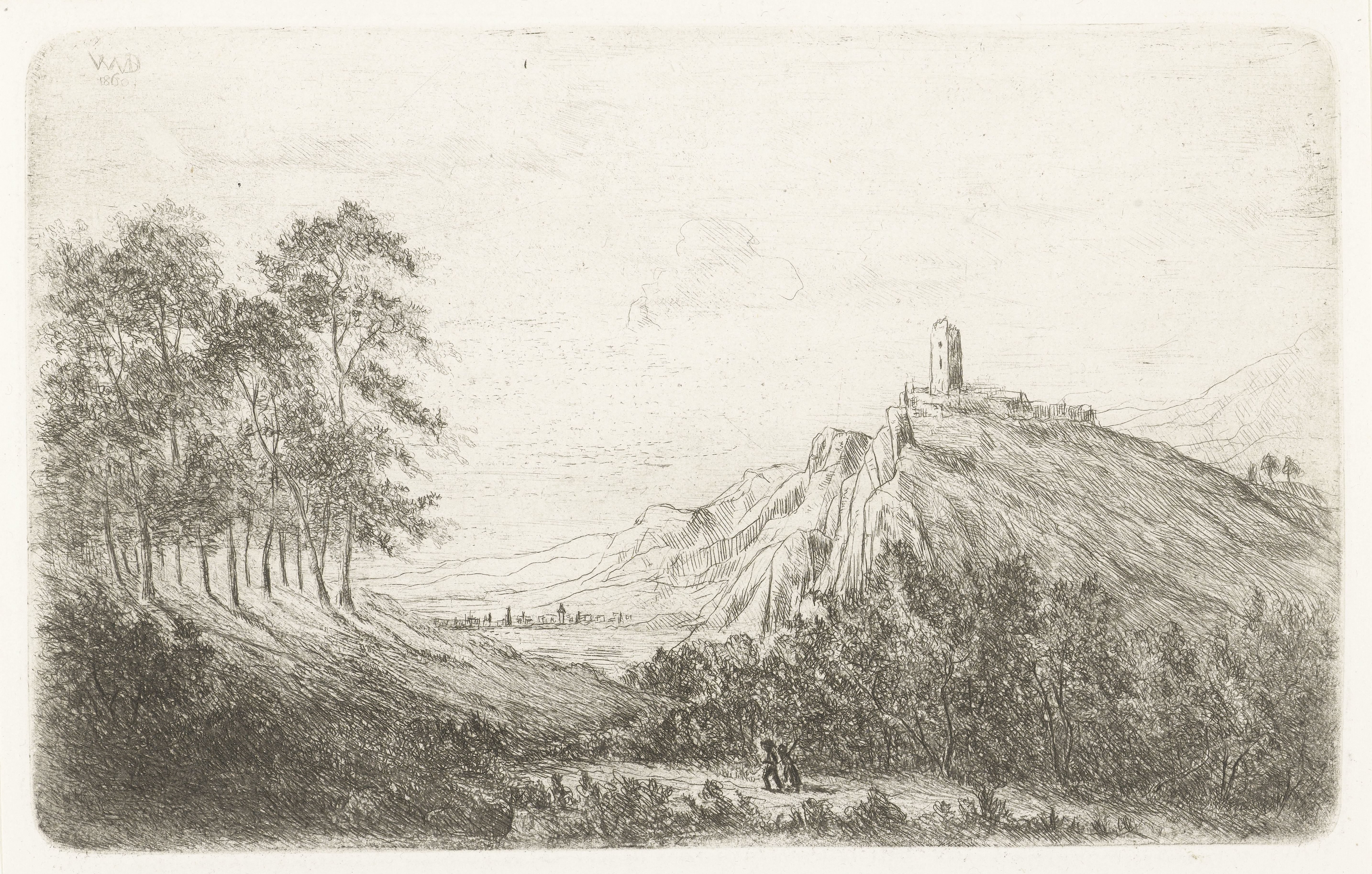 Berglandschap met kasteel op bergtop