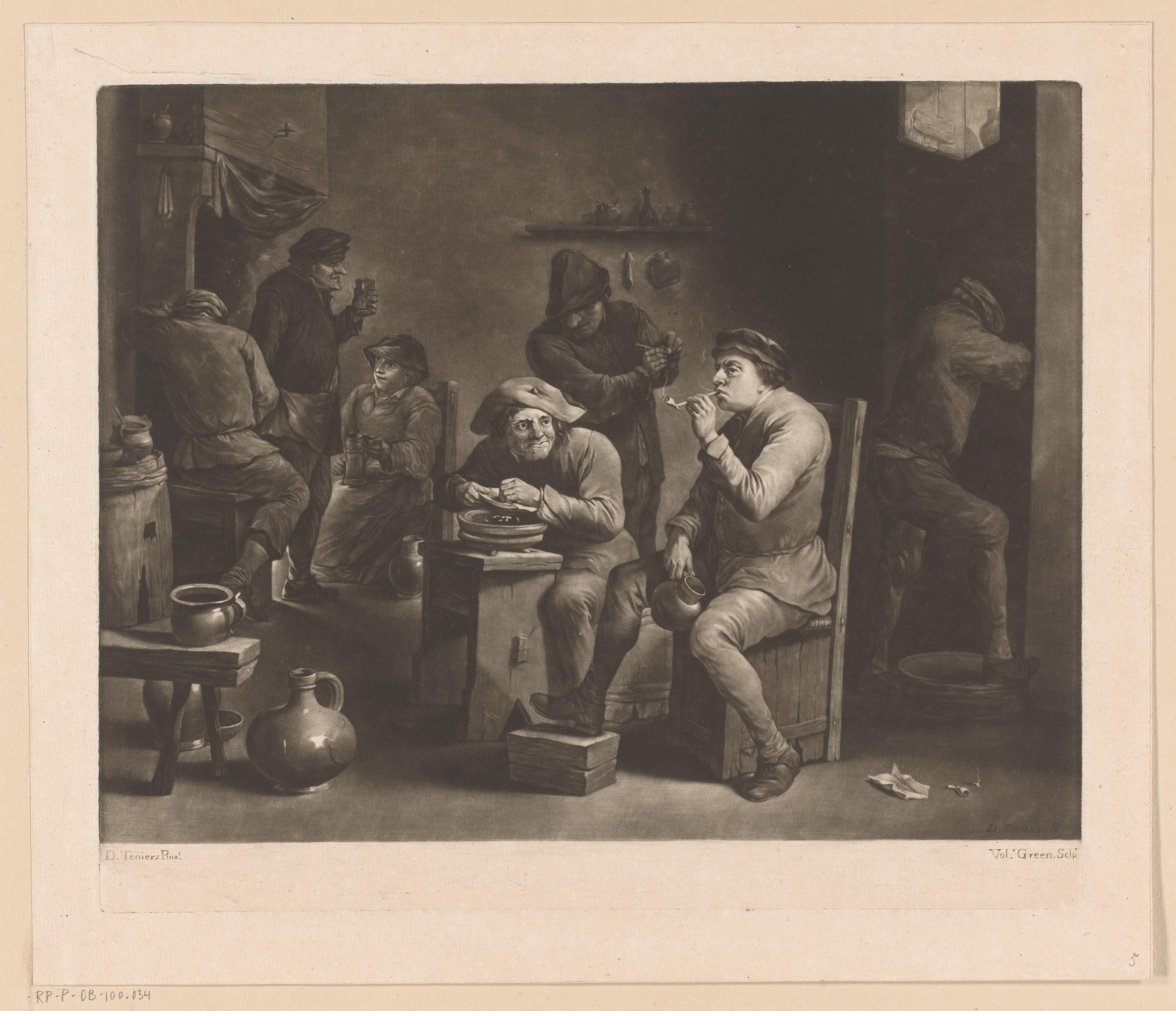 Rokende en drinkende mannen in een herberg