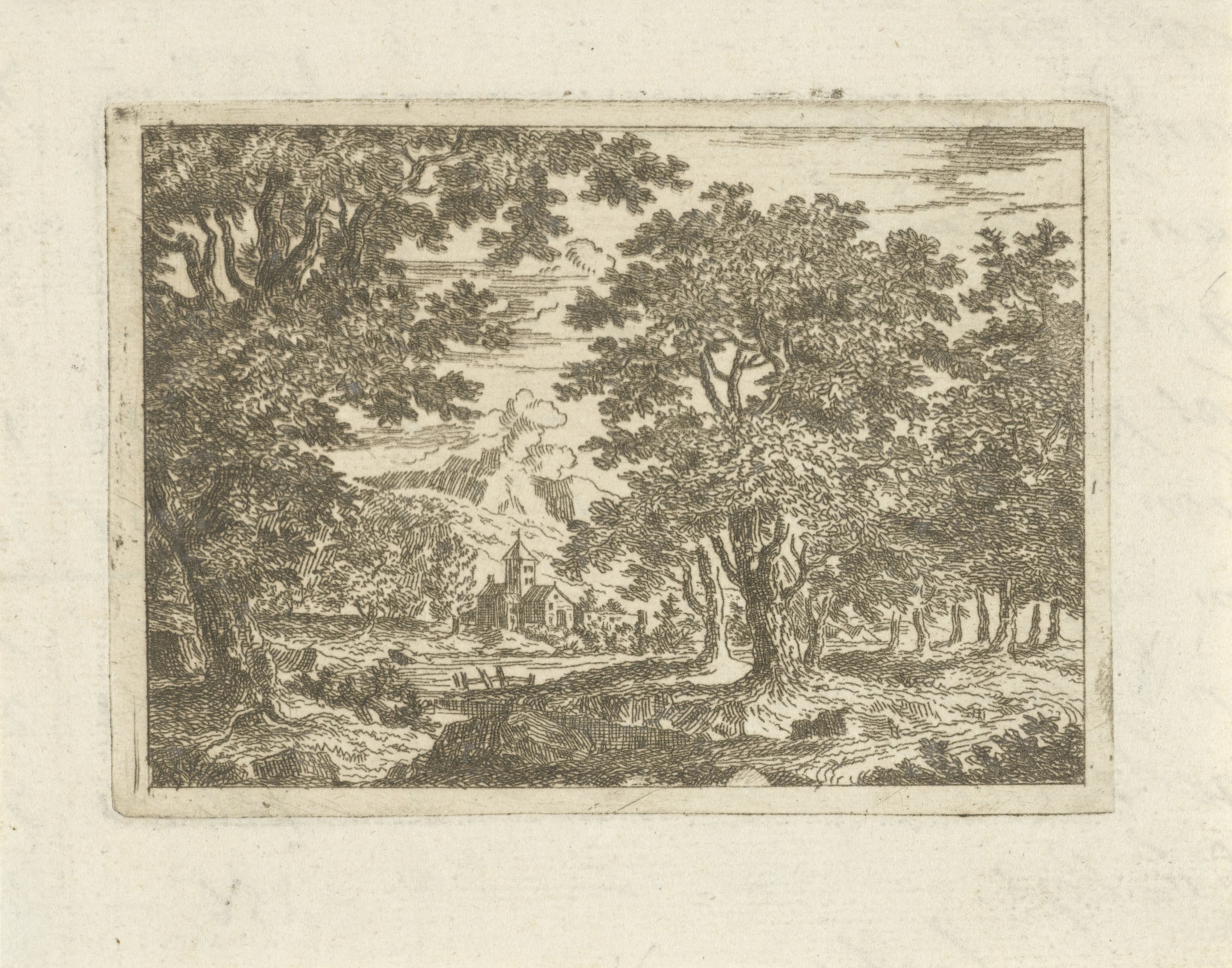 Landschap met stenen gebouw