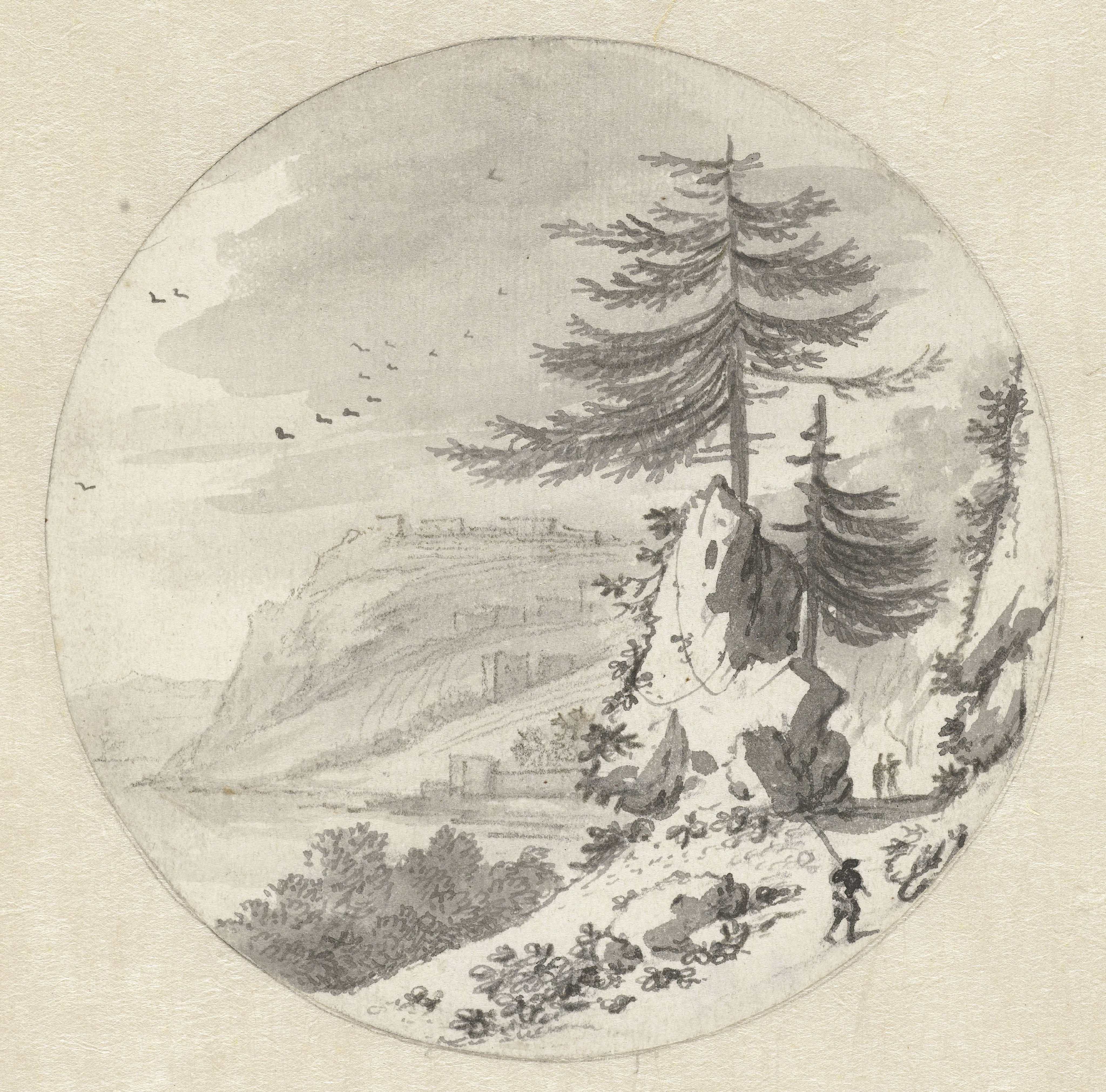 Mountainous Coastal Landscape with a Large Fir Tree