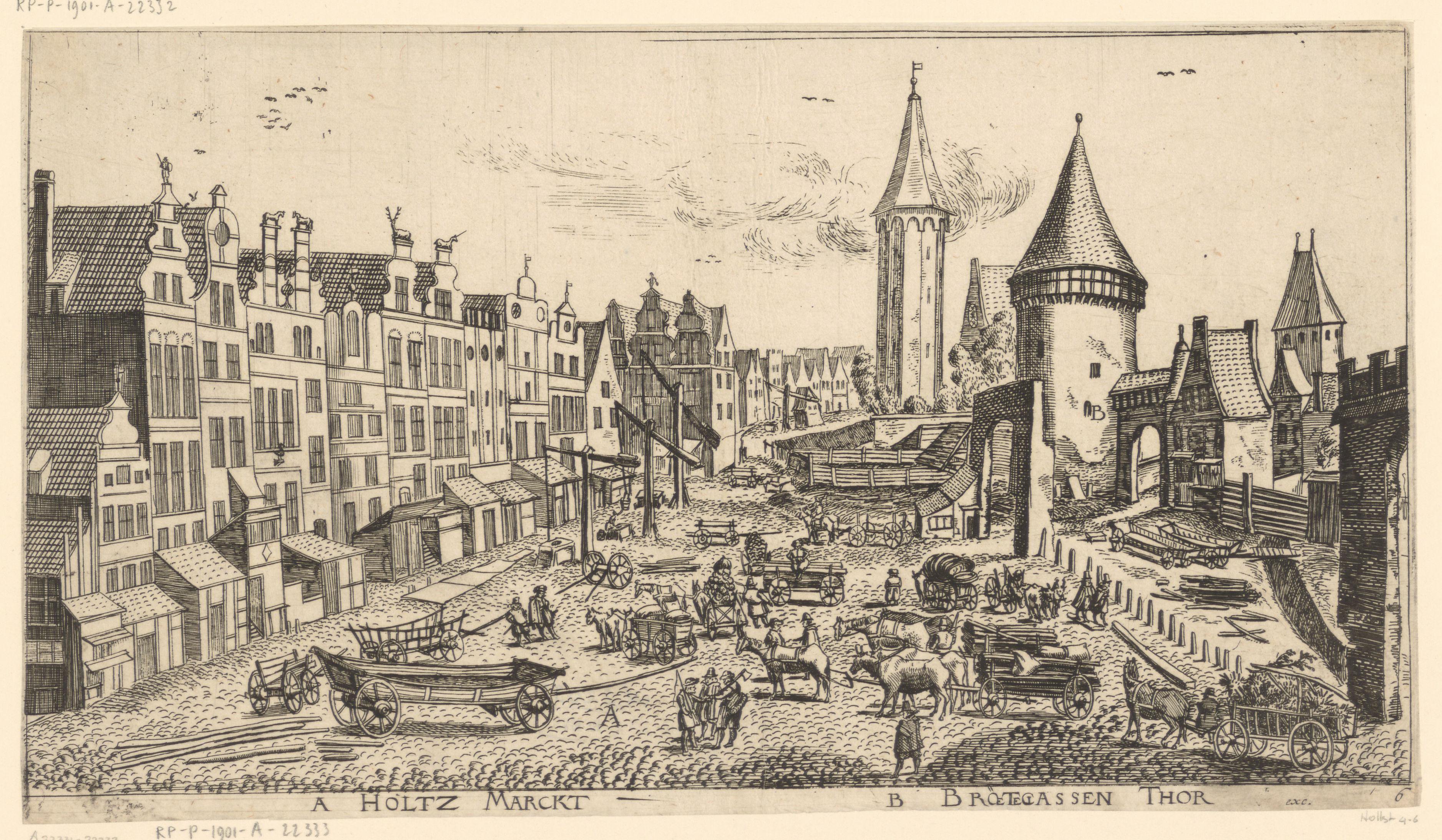 Gezicht op de houtmarkt in Danzig