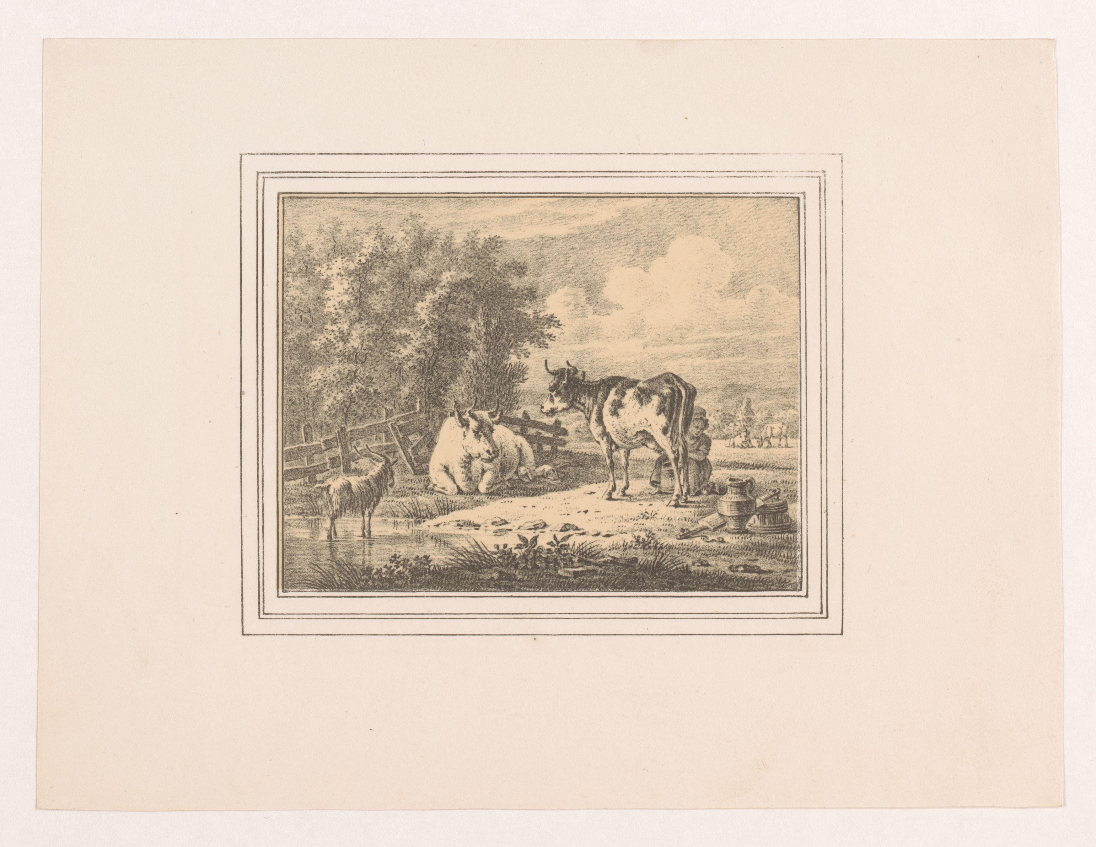 Koe wordt gemolken in een landschap