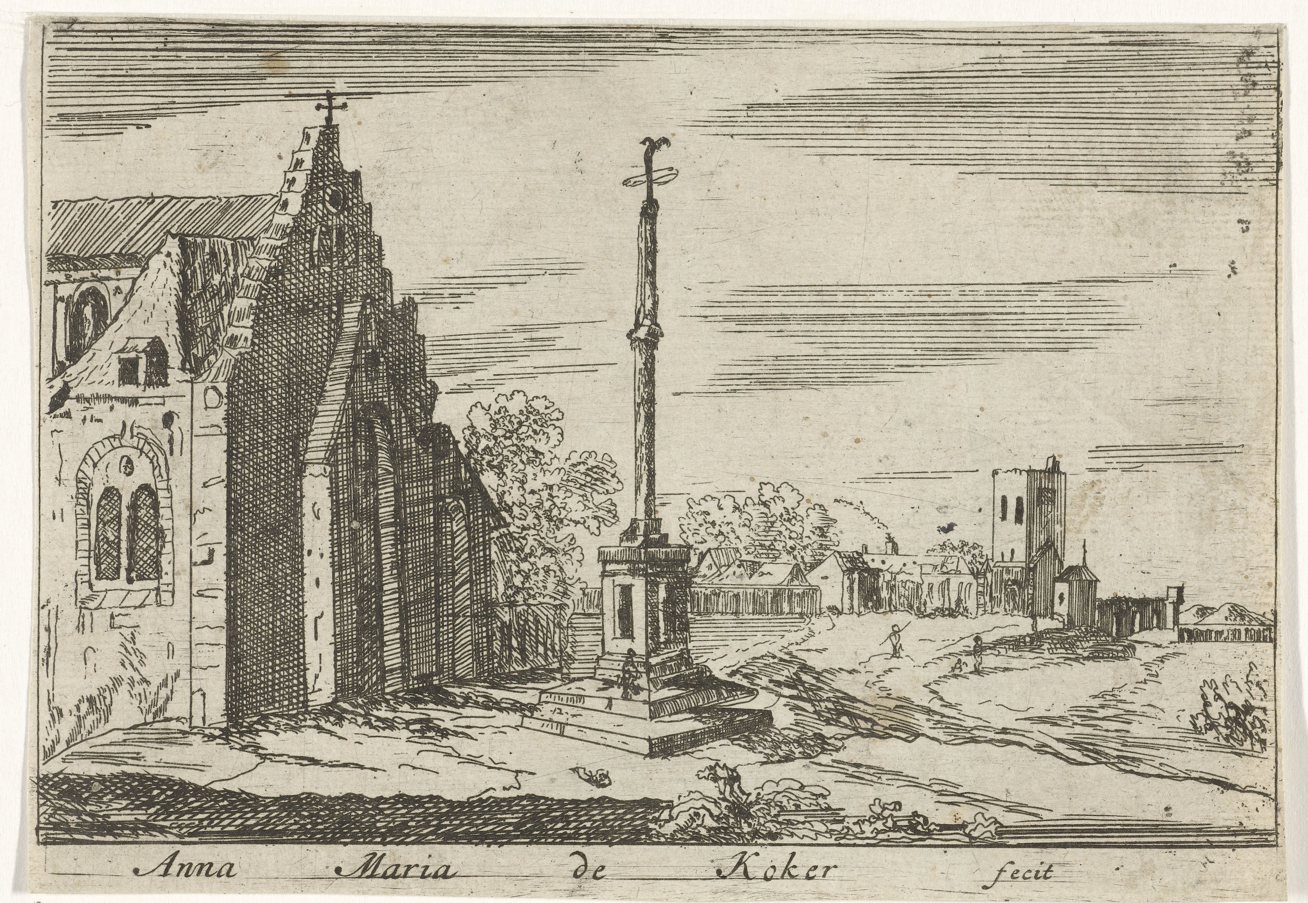 Landschap met een gedenkzuil