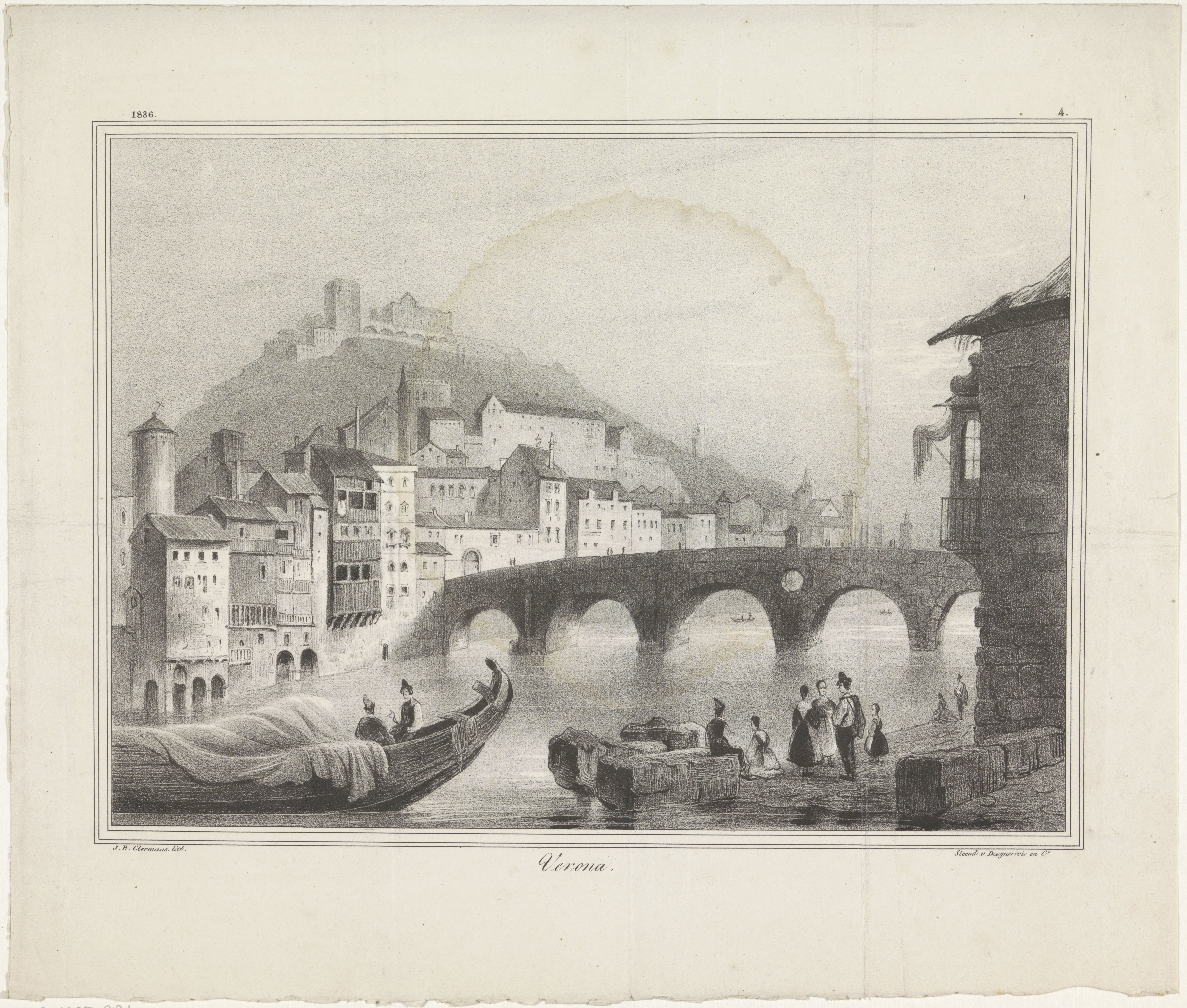 Gezicht op de Ponte Pietra in Verona