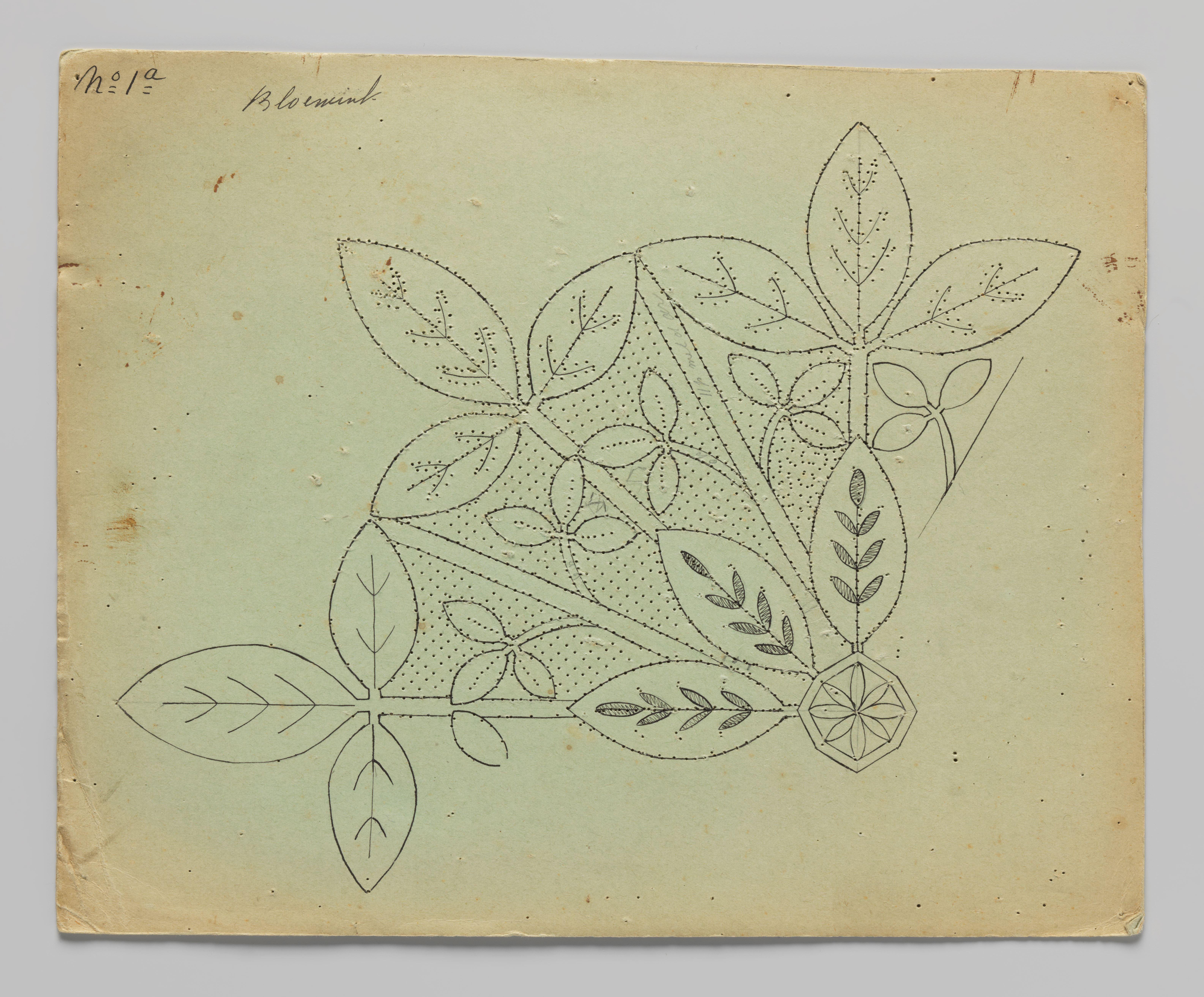 Kantpatroon voor een kleed van kloskant met goudenregentakken en -bloemen