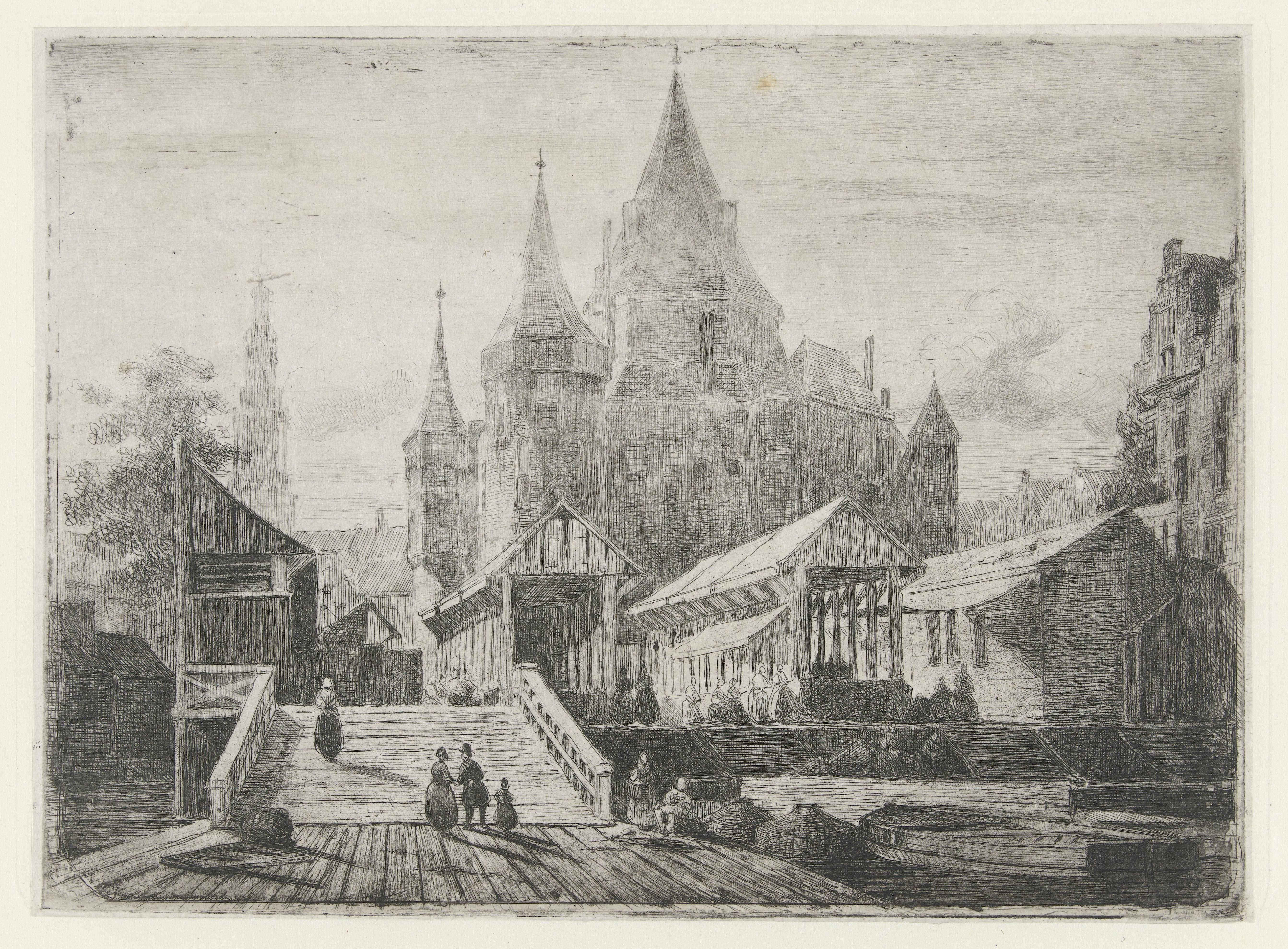 Gezicht op de Nieuwmarkt te Amsterdam