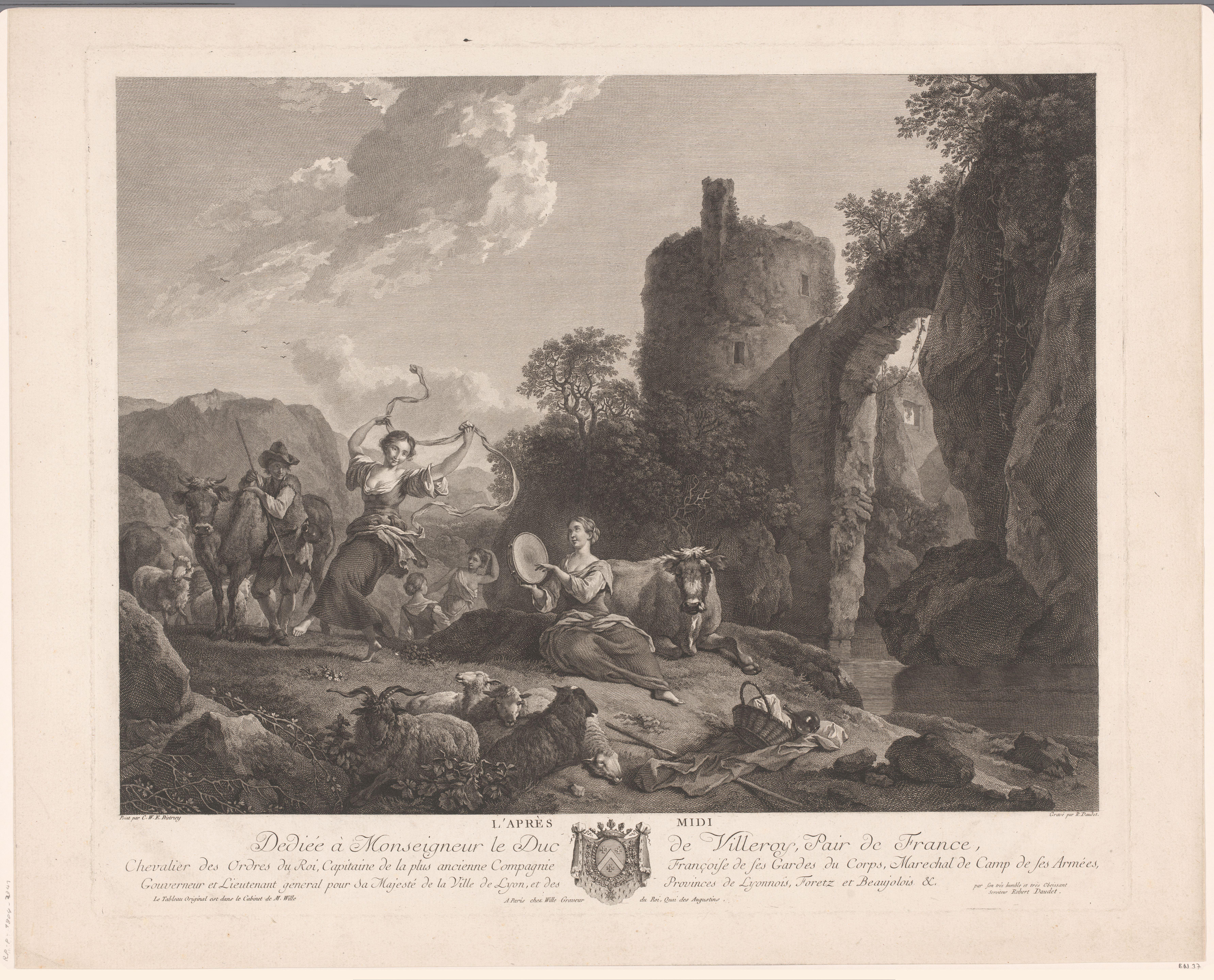 Rivierlandschap met dansende herderin