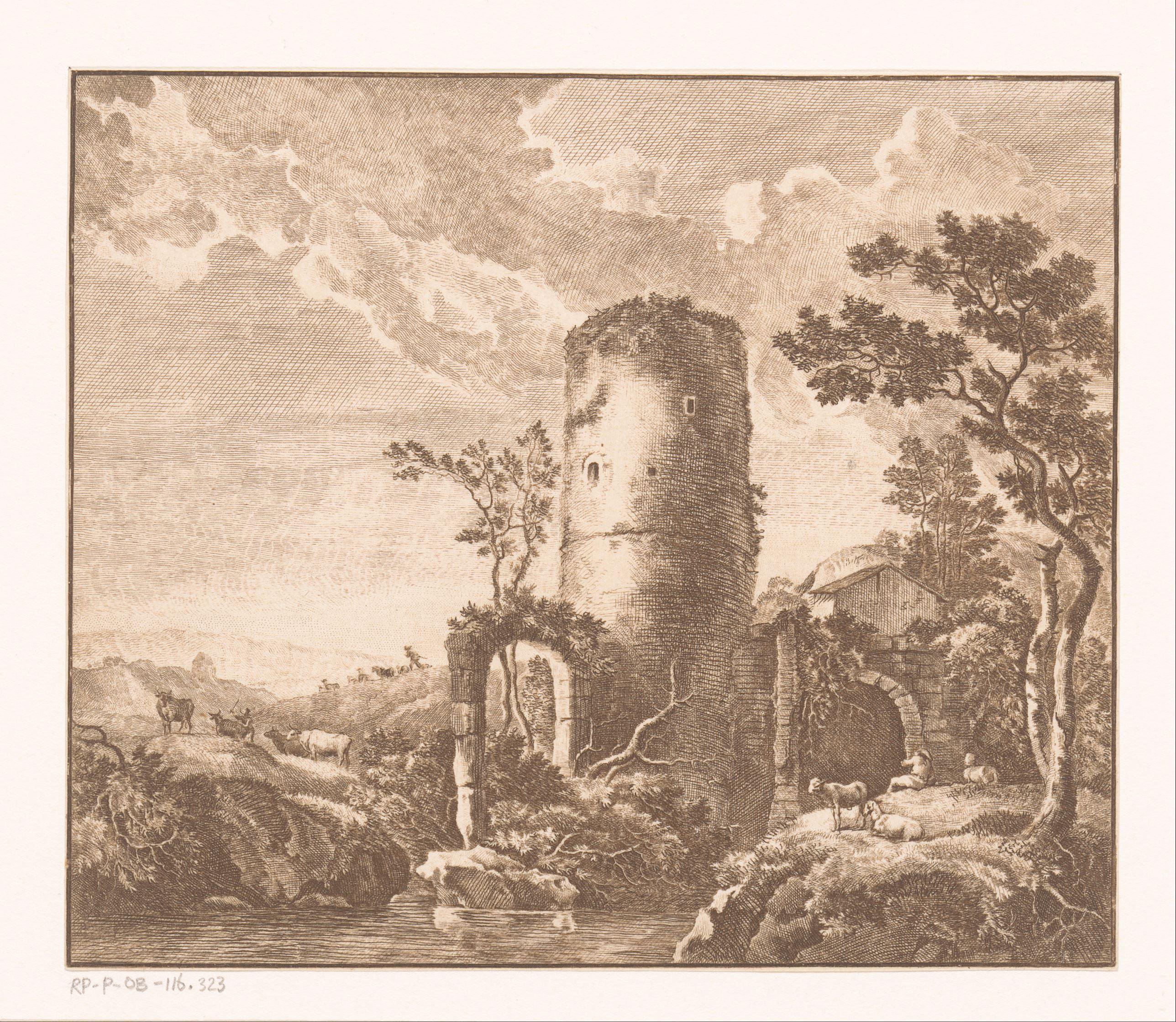 Landschap met ruïne van toren