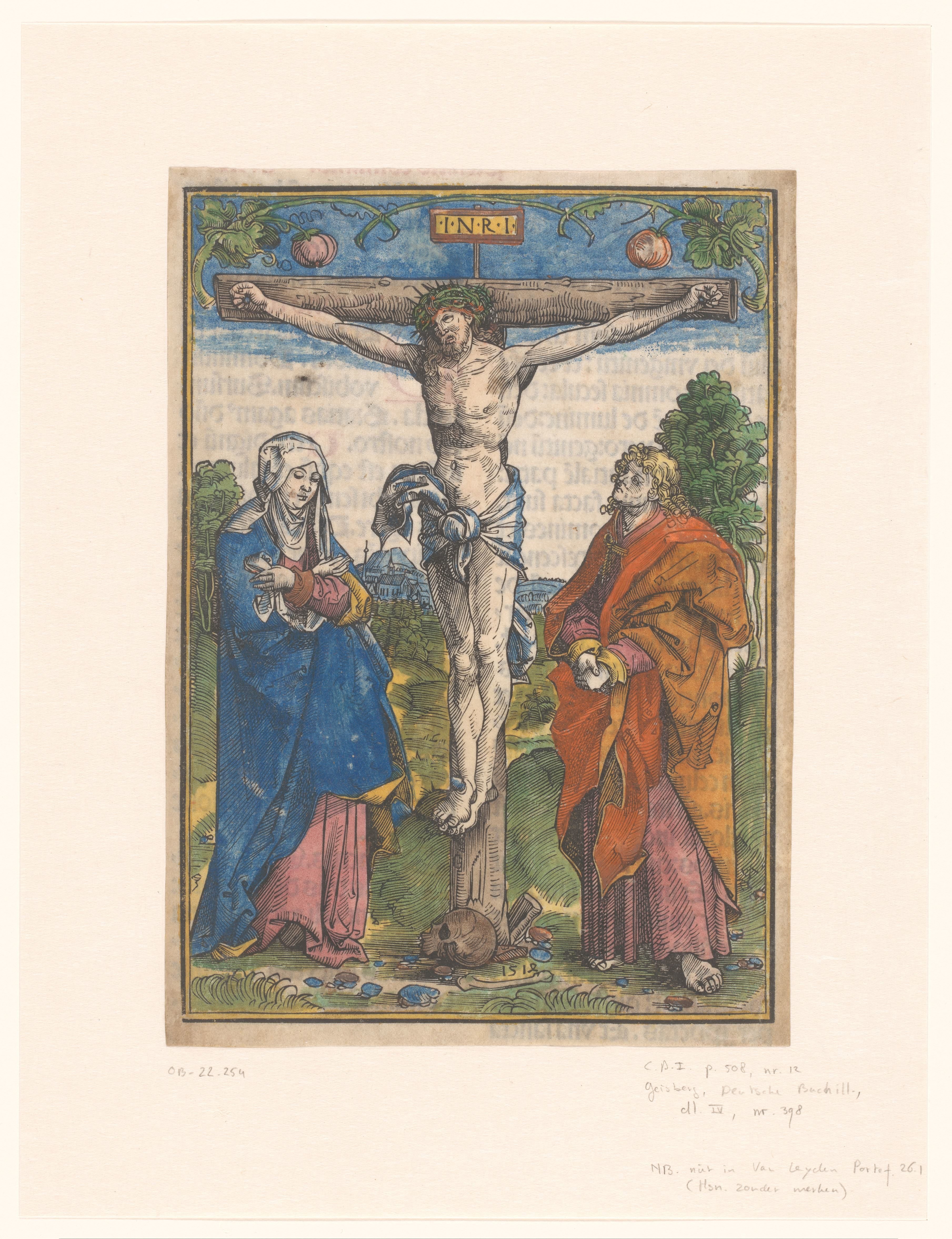 Christus aan het kruis, tussen Maria en Johannes de Evangelist