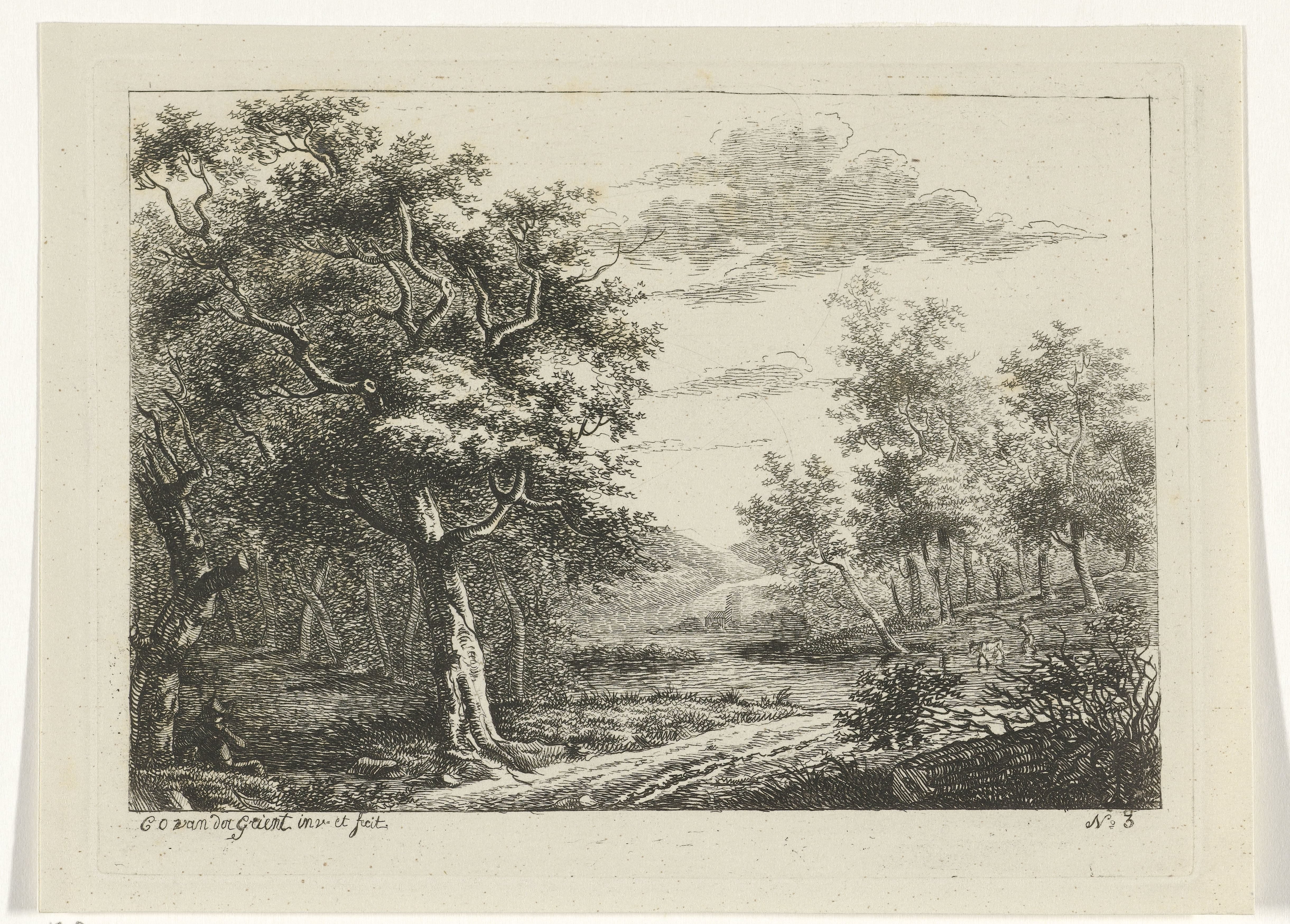 Landschap met figuren en vee